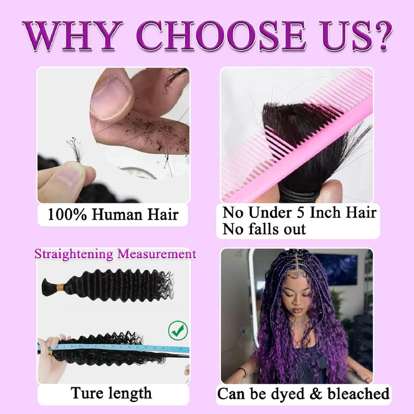 Boho Hair for Braiding 110g 24 Inch Deep Water Wave Boho Braids Human Hair No Weft 12A Brazilian Virgin Curly Bundles Human Hair Extensions 3 Braids/Pack Wet and Wavy Bundles Human Braiding Hair