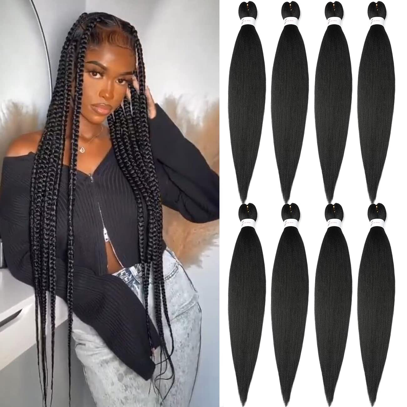 8 Packs 20-Inch Ombre Pre-Stretched Braiding Hair - Soft Yaki Texture Extensions