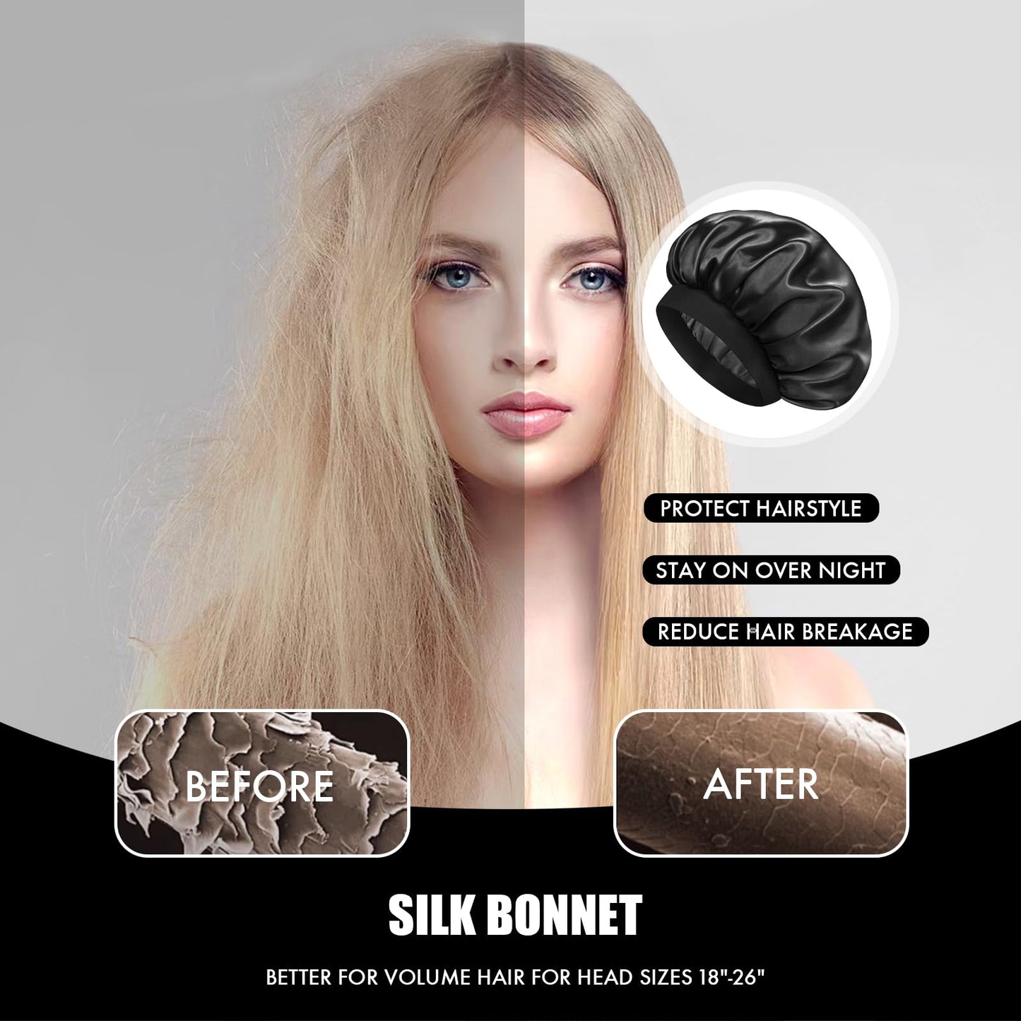 Doitory Satin Silk Bonnet for Sleeping, Double Layer Silk Sleep Cap for Men & Women, Soft Satin Lined Bonnet for Natural & Curly Hair(Black)