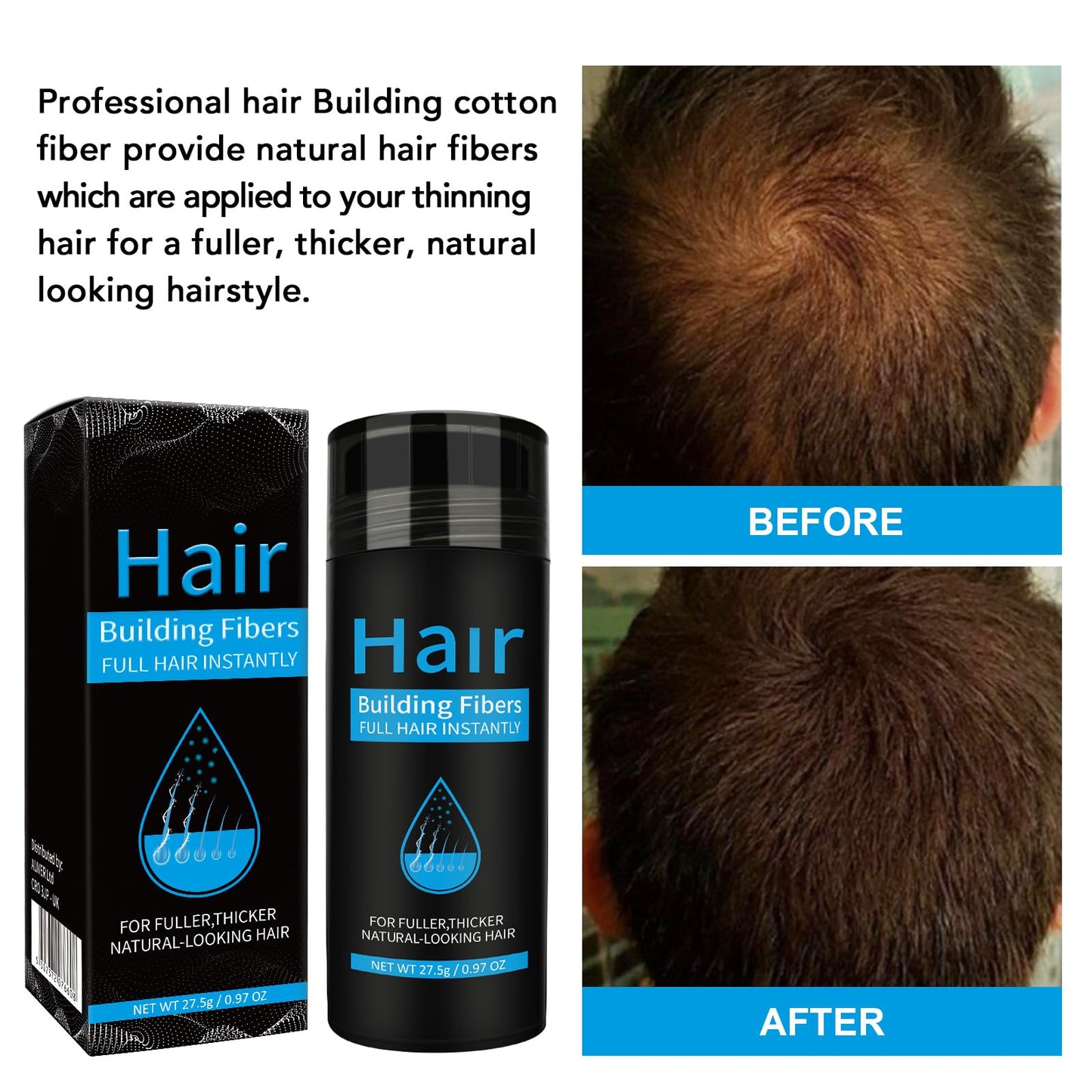 Hair Building Fibers, Hair Thickening Fibers for Thinning Hair & Bald Spots Thicker Fuller Hair in 15 Seconds Suitbable for Man and Woman 0.97Oz (Dark Brown)