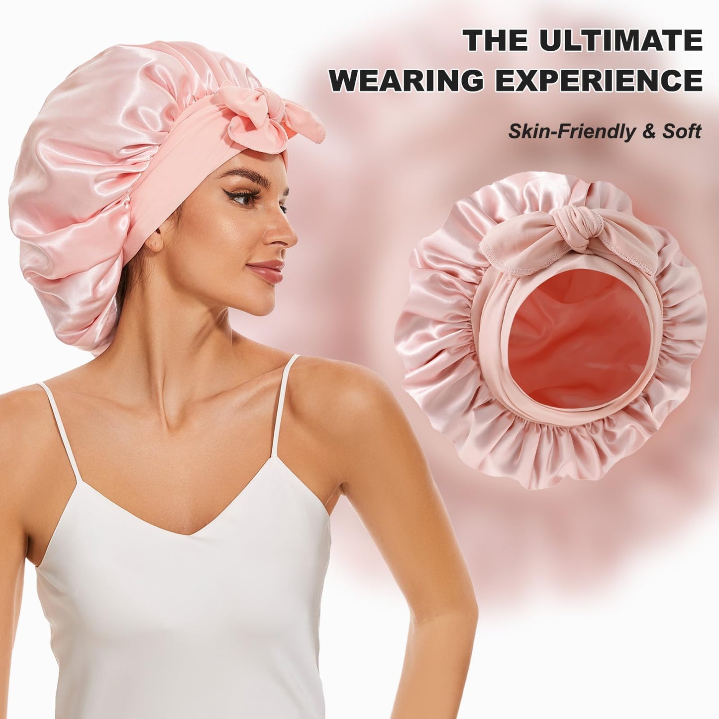 Large Silk Bonnet for Sleeping, Satin Hair Bonnet for Sleeping with Tie Band, Double Layer Satin Bonnets for Women Natural Curly Hair