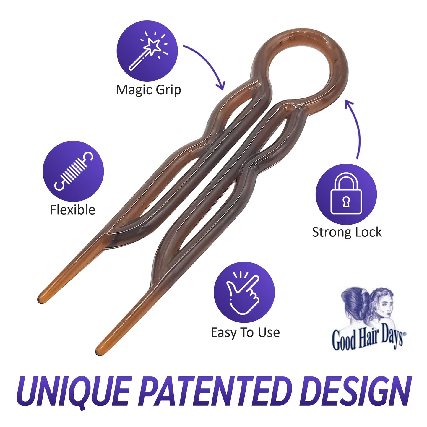 Good Hair Days Hair Pins - 2 1/2" Plastic, U-shaped Magic Grip Hairpins, Strong Durable Pins For Fine, Thick & Long Hair, Styling Accessories - Tortoise Shell, Set of 10