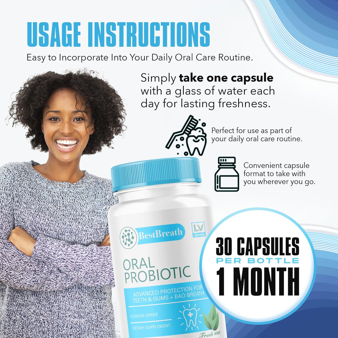 1 Pack - Best Breath - Best Breath Oral Probiotic, Best Breath Probiotic, Best Breath Pills, BestBreath, Best Breathe 30 Capsules For 1 Month, Best Breath Oral Probiotics For Mounth Bad Breath.