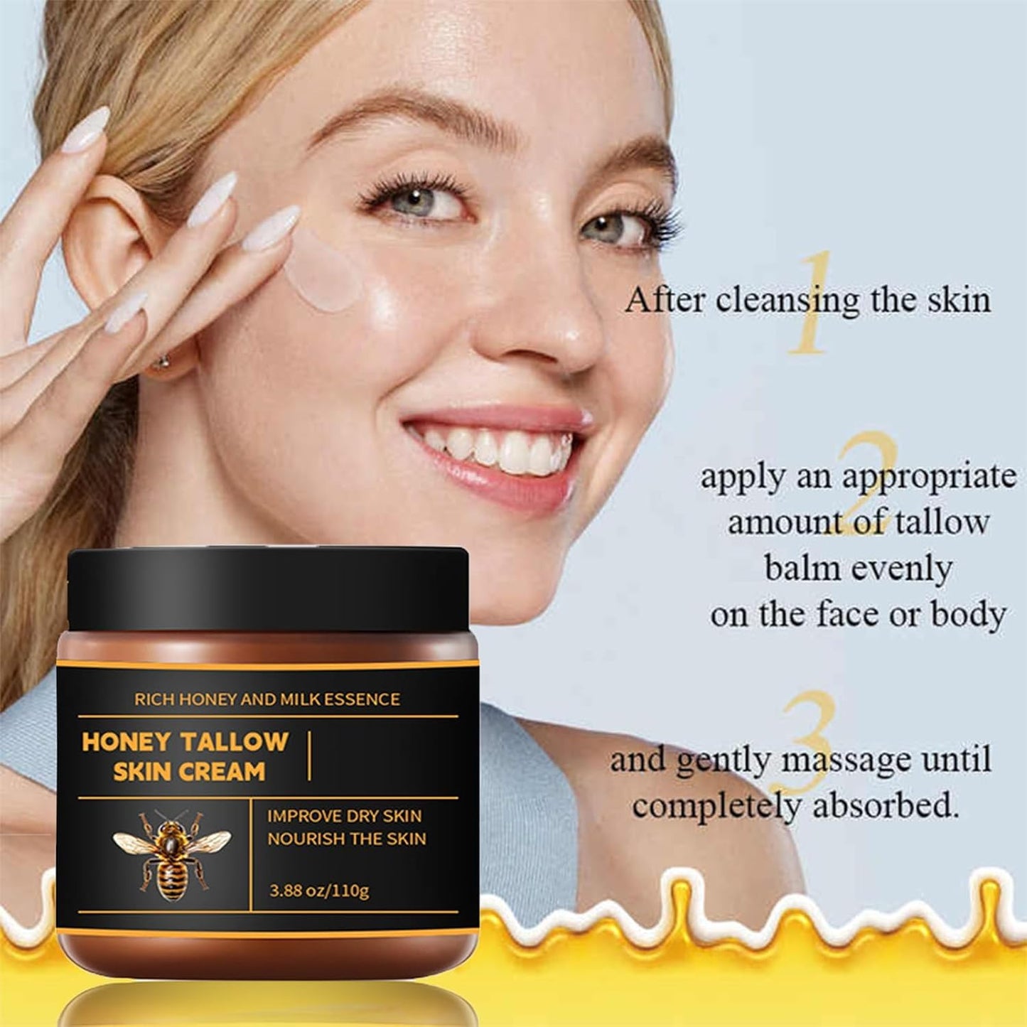 Marroomi Tallow Honey Balm, Tallow and Honey Balm for Face, 100% Organic Whipped Beef Tallows Face Moisturizer with Raw Honeys and Beeswax, Deep Nourishing (1Pcs)