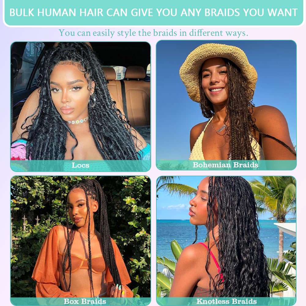 Human Braiding Hair for Boho Braids Deep Wave Bundles Human Hair 150g 6 Bundles/Pack 14 Inch Bulk Boho Hair for Braiding 12A Brazilian Curly Boho Braids Human Hair Braiding Hair Natural Color