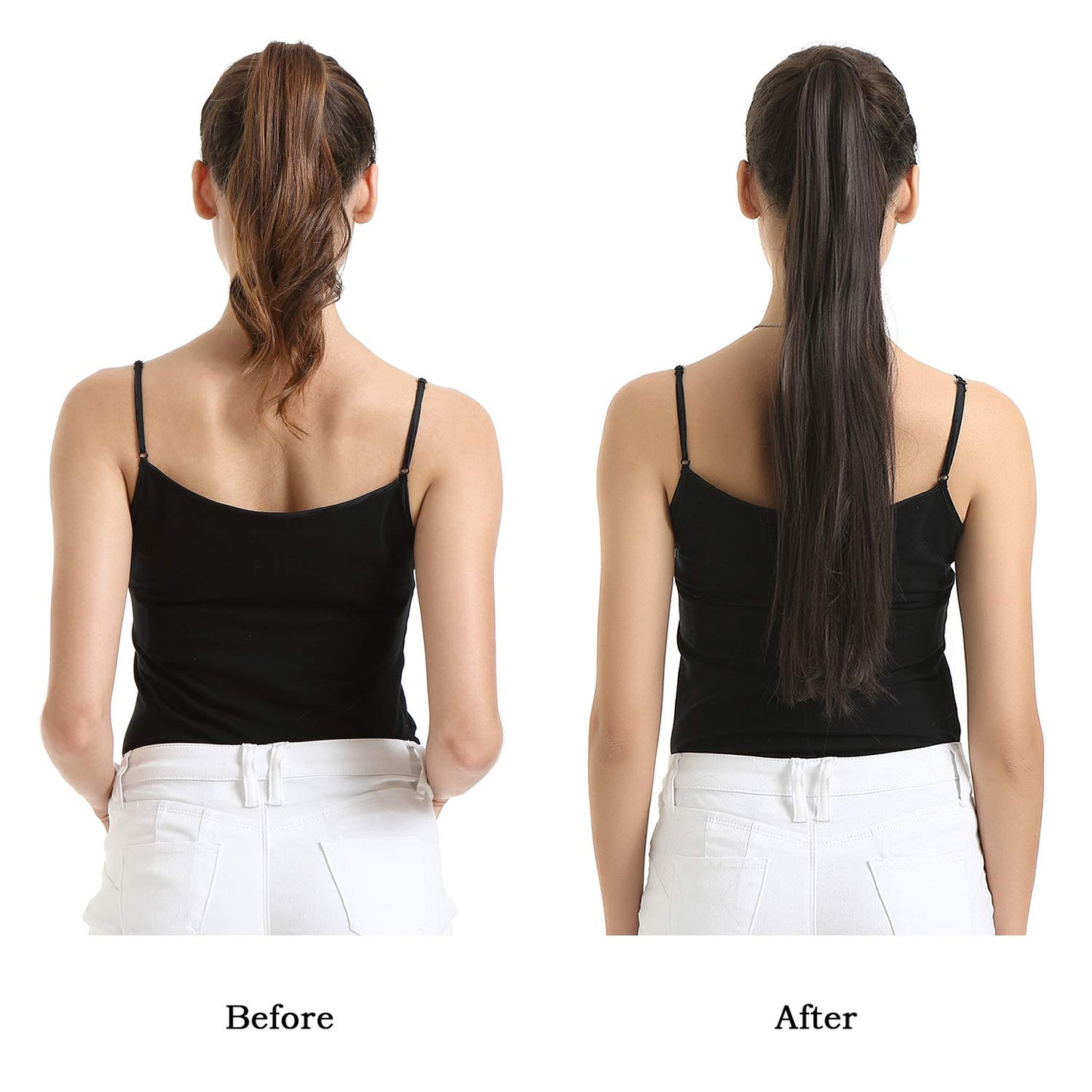 BARSDAR Natural Black Straight Ponytail Extension - 26 Inch Long Straight Wrap Around Ponytail for Black Women, Clip in Pony Tail Hair Extensions Synthetic Pony Tails Hairpieces Daily