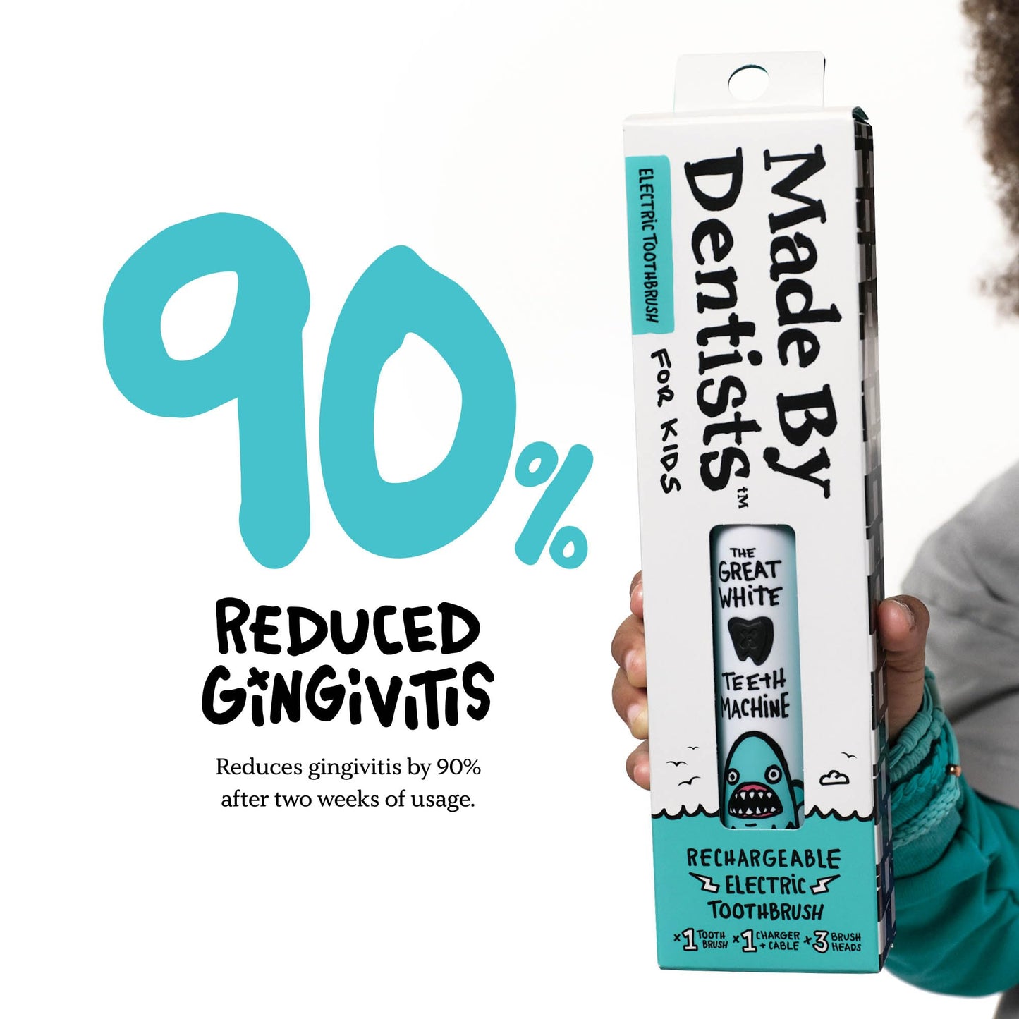 Made by Dentists Kids Electric Toothbrush - Rechargeable Vibrating Toothbrush with Timer, Includes 6 Replacement Heads, Gently Cleans Little Teeth, for Girls and Boys, Kids & Toddlers Age 2+, Shark