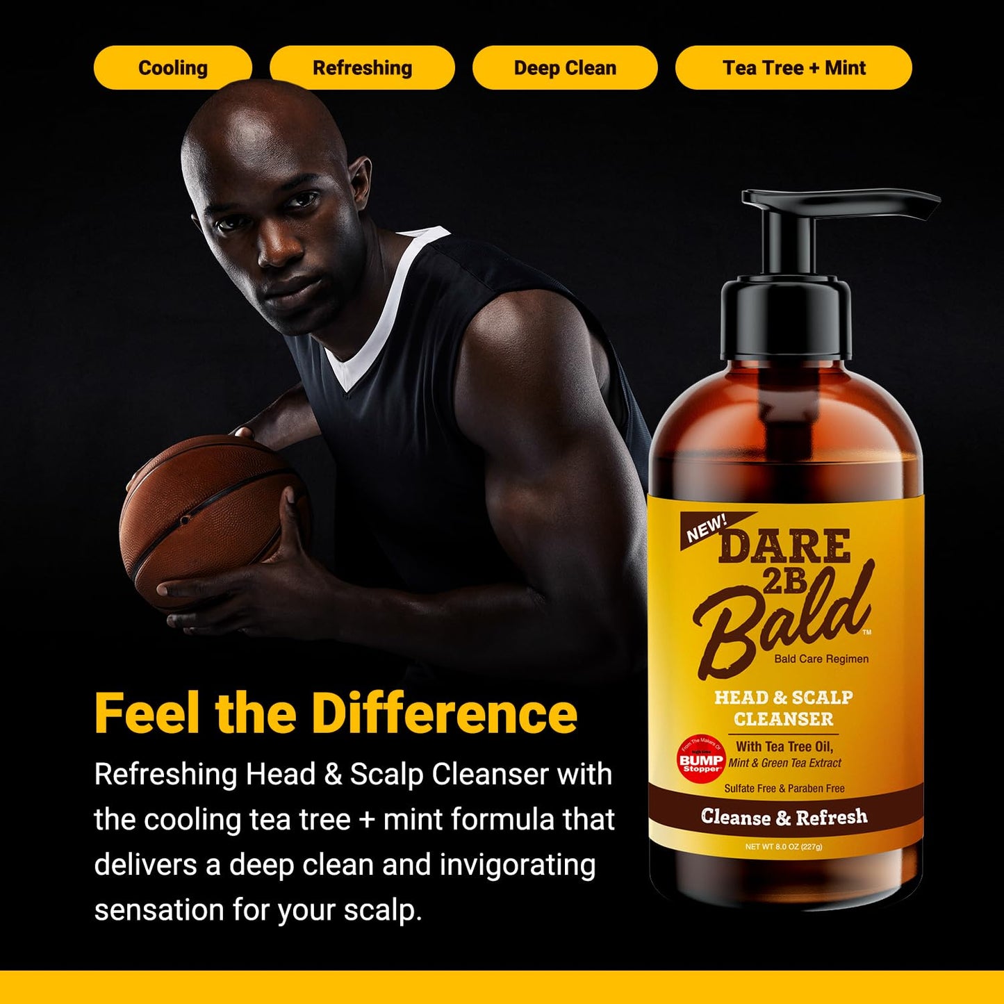 Dare 2B Bald Head & Scalp Cleanser | Bald Head Moisturizer for Men | Bald Head Care Regimen | with Tea Tree Oil, Mint & Green Tea Extract - 8 FL OZ