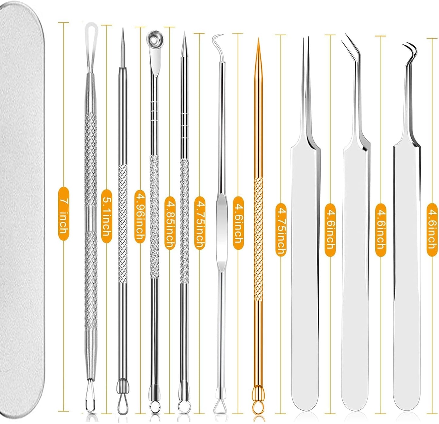 Acssart Blackhead Remover Kit - 10 Stainless Steel Tools & 15x Magnifying Glass