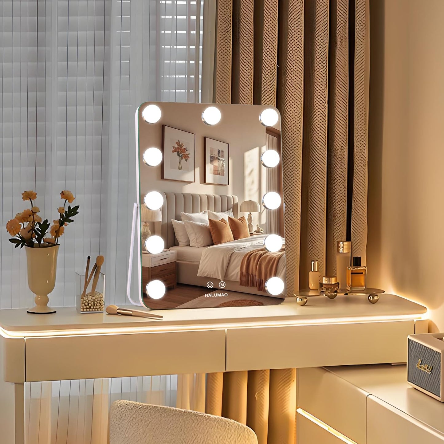 halumao 14.6" Vanity/Makeup Mirror with Lights, Hollywood Mirror with 11 Dimmable LED Bulbs,3 Color Modes,Touch Control