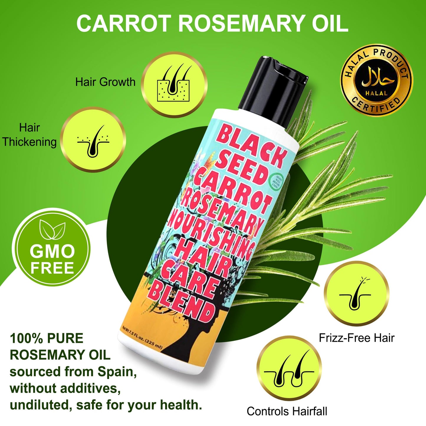 SweetSunnah Natural Black Seed and Carrot Rosemary Hair Growth Oil Formula 5 fl oz (150 ml)