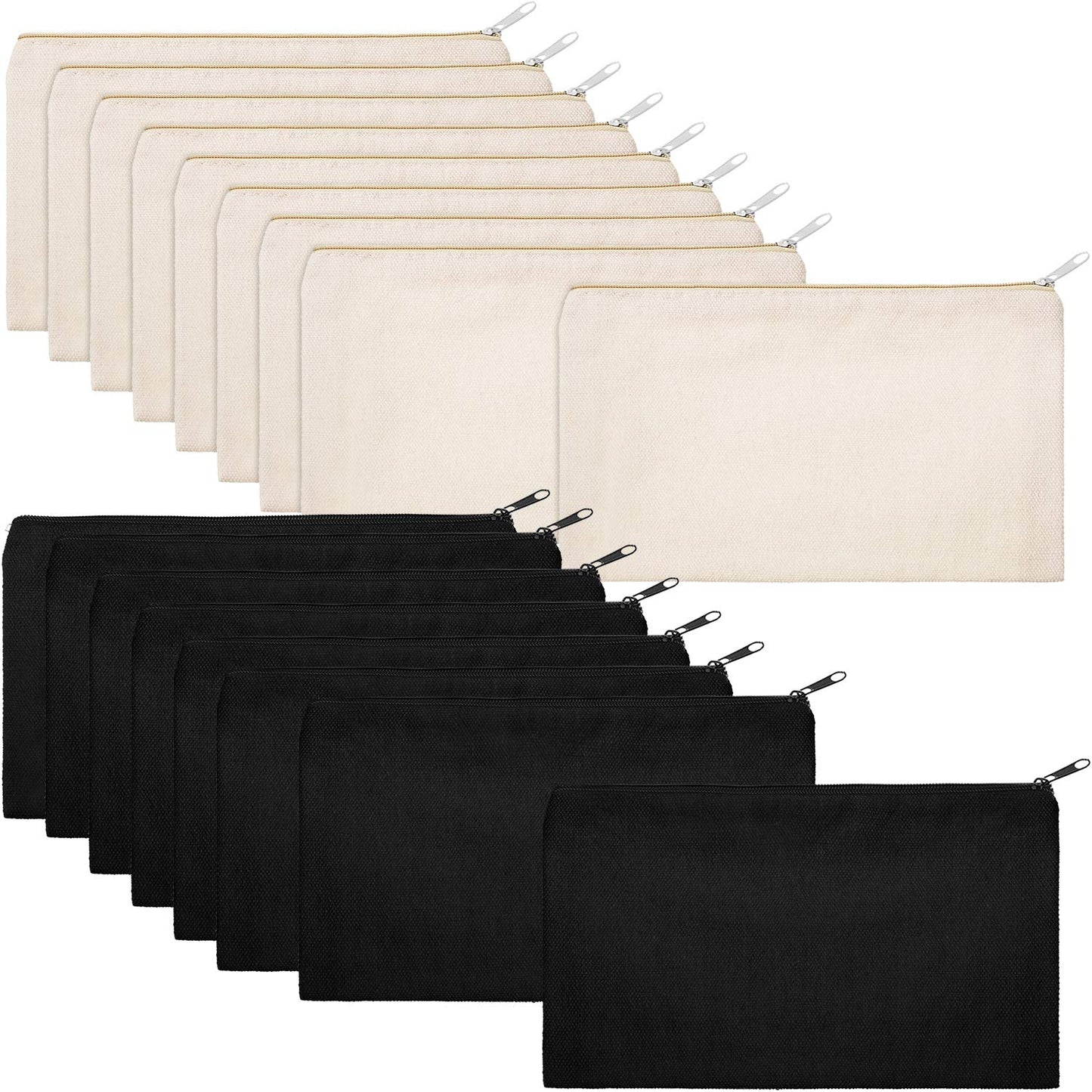 16 Pack Canvas Makeup Bags - Blank Zipper Pouches for DIY Crafts & Travel Toiletry Storage (Beige)