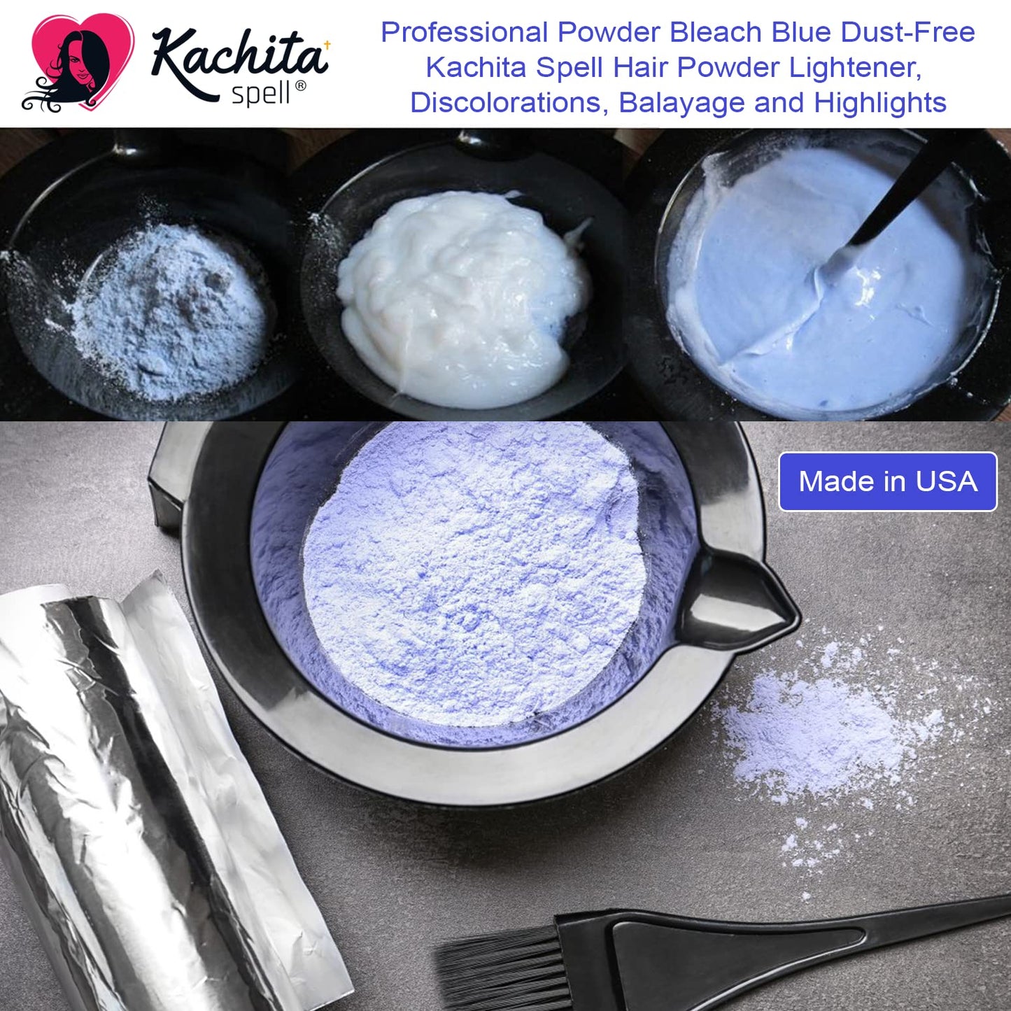 Kachita Spell Superior Hair Powder Lightener, Discolorations, Balayage and Highlights Blue Deco-Max Extra Strength Decoloracion Dust-Free, Non-Drip 1.10 Lb (500 gr) Made in USA