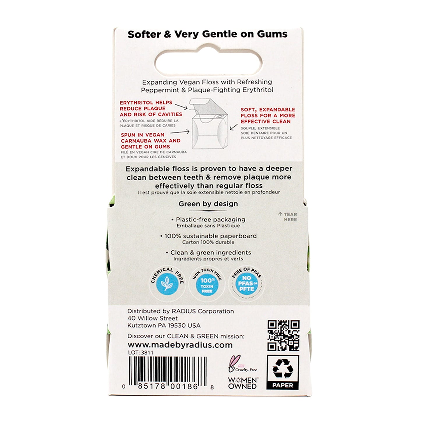 Radius Dental Floss, Sponge Floss, Vanilla Mint, 55 Yards, Vegan & Non-Toxic Oral Care Designed to Help Fight Plaque, Pack of 2