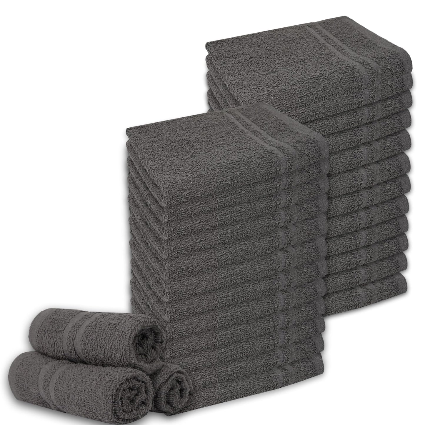 STF Linen 24 Pack Dark Grey Hand Towel 100% Cotton Spa Towel – 16x27 inches Highly Absorbable Facial Towels Gym, Hair Towel and Face Towel Bulk Small Towels (Not Bleach Proof)