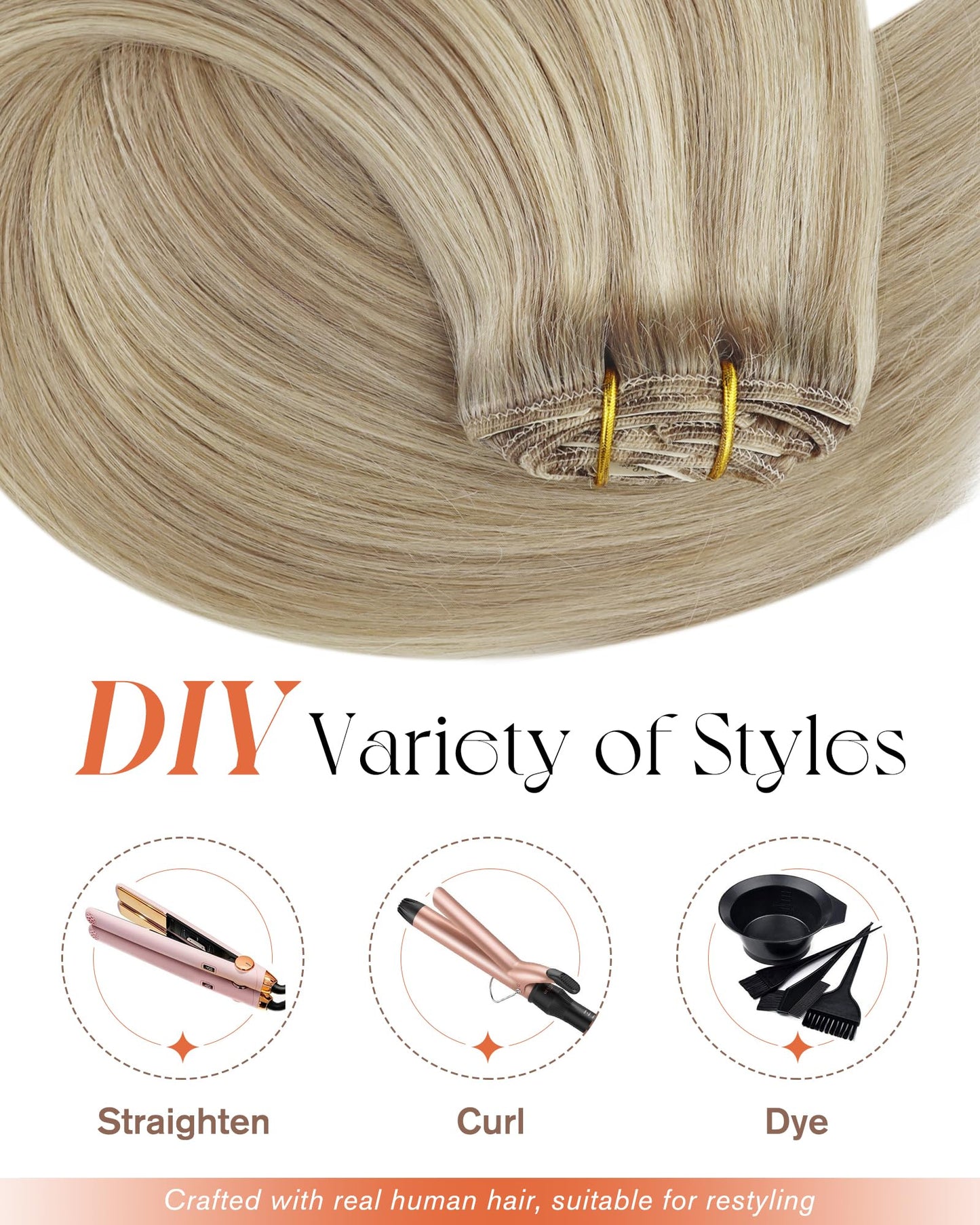 Sunny Hair Clip in Hair Extensions Straight Human Hair Clip in Extensions Remy Clip in Hair Extensions Real Human Hair Extensions Clip ins Golden Blonde Highlights Light Blonde 18inch