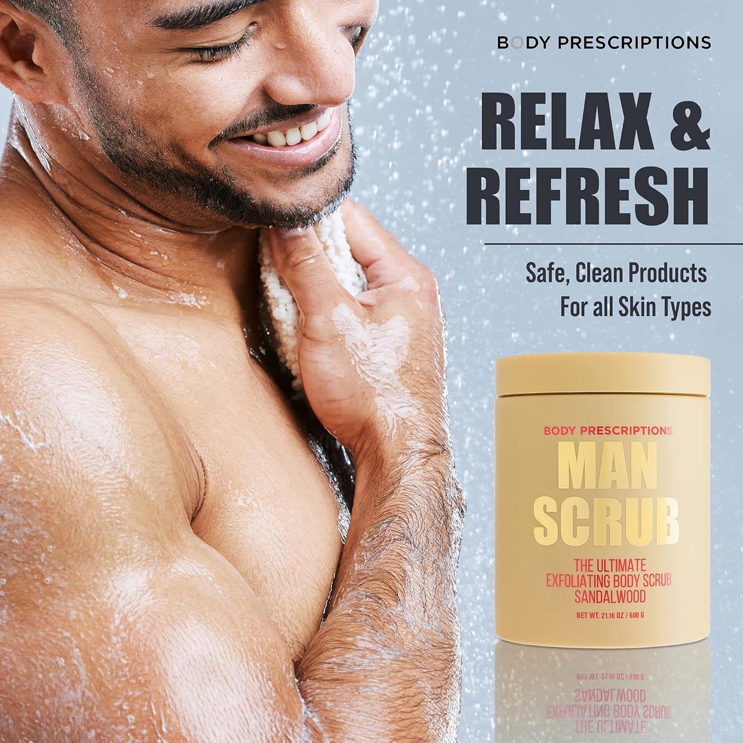 Men’s Charcoal Exfoliating Body Scrub – 21oz Cleansing Wash for All Skin Types