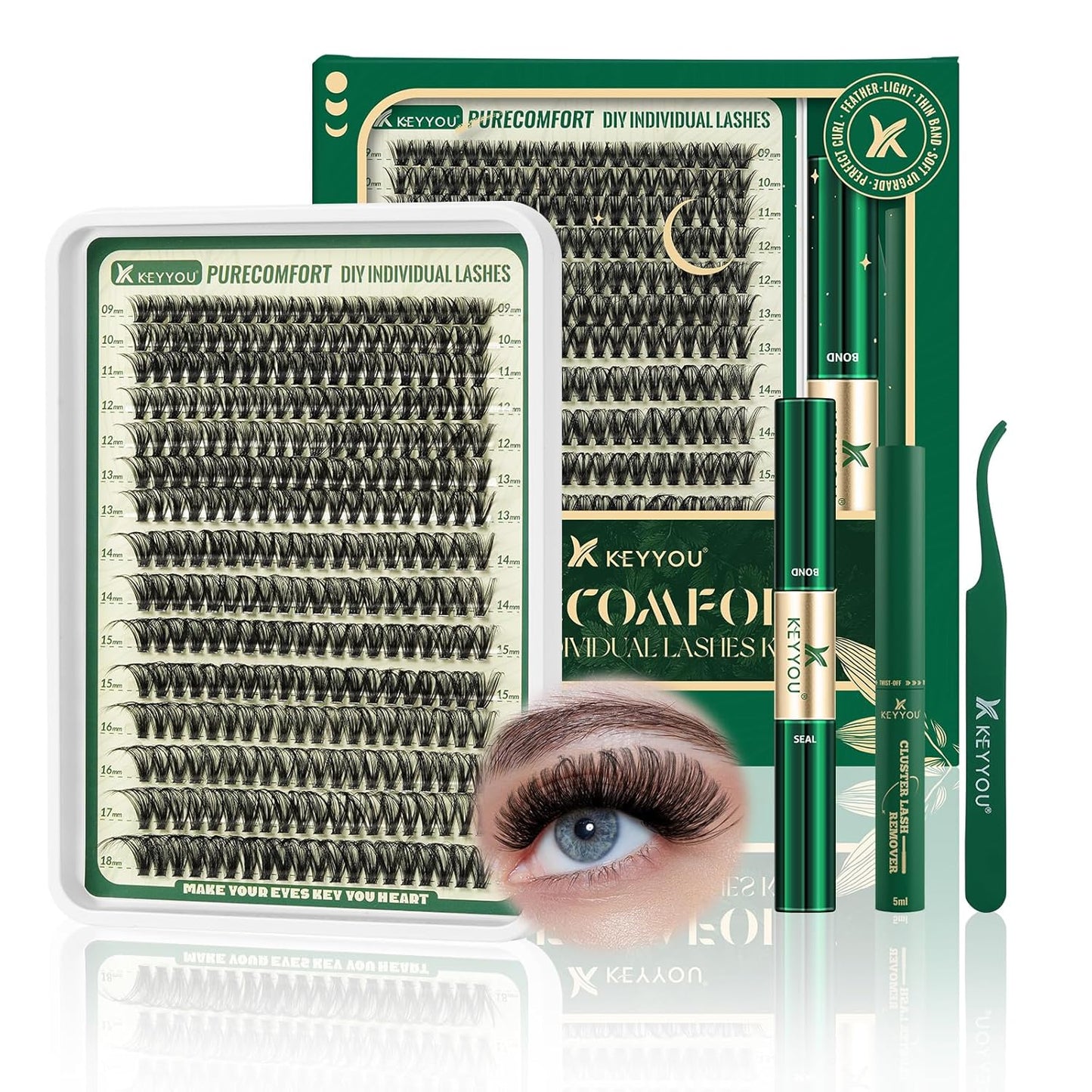 DIY Lash Extension Kit - 280 Soft Cluster Lashes, 100D Curl, Easy Application with Bond & Seal