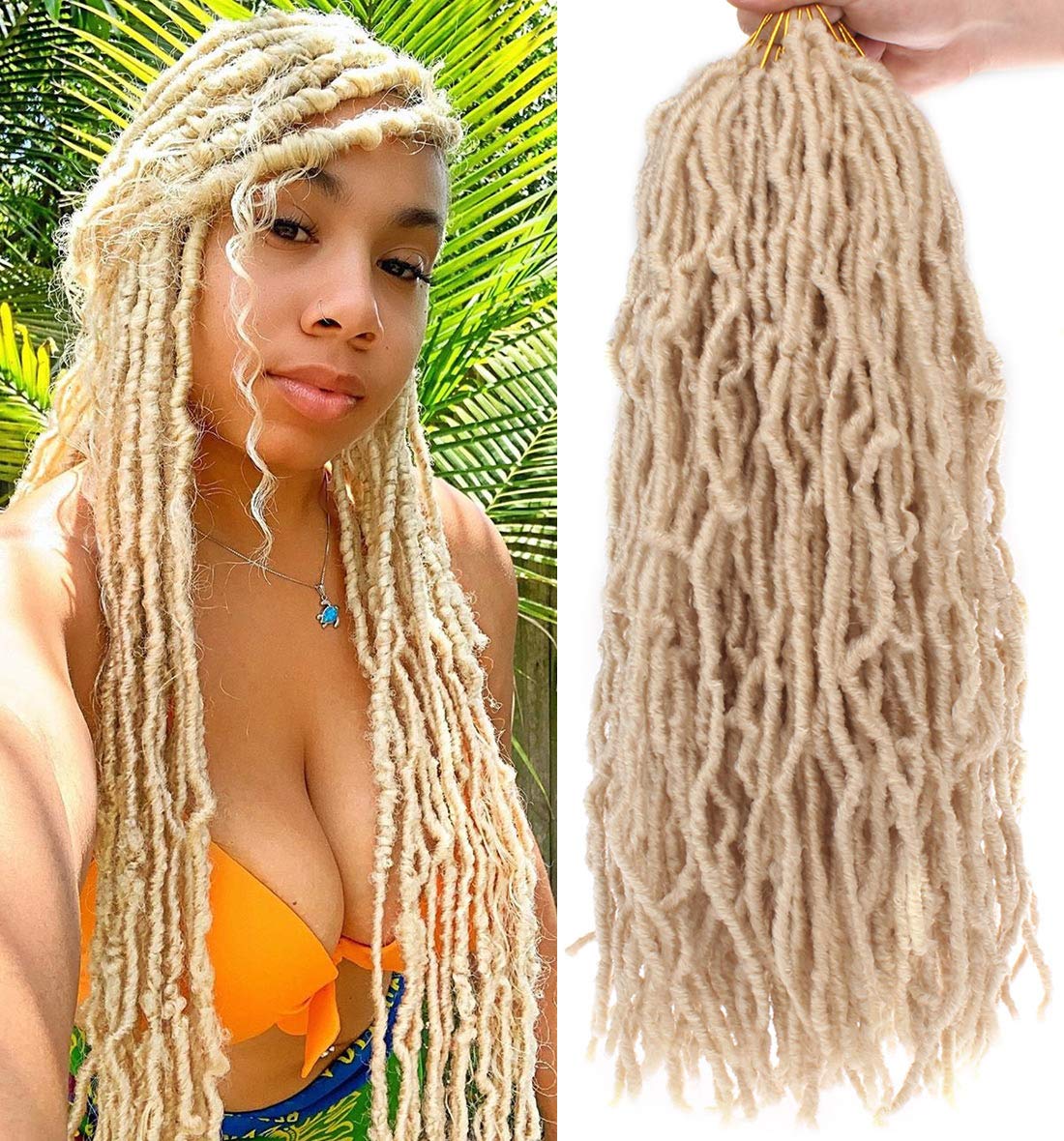 Faux Locs Crochet Hair - 18 Inch Pre-Looped 7 Packs Soft Natural Black Goddess Locs for Women