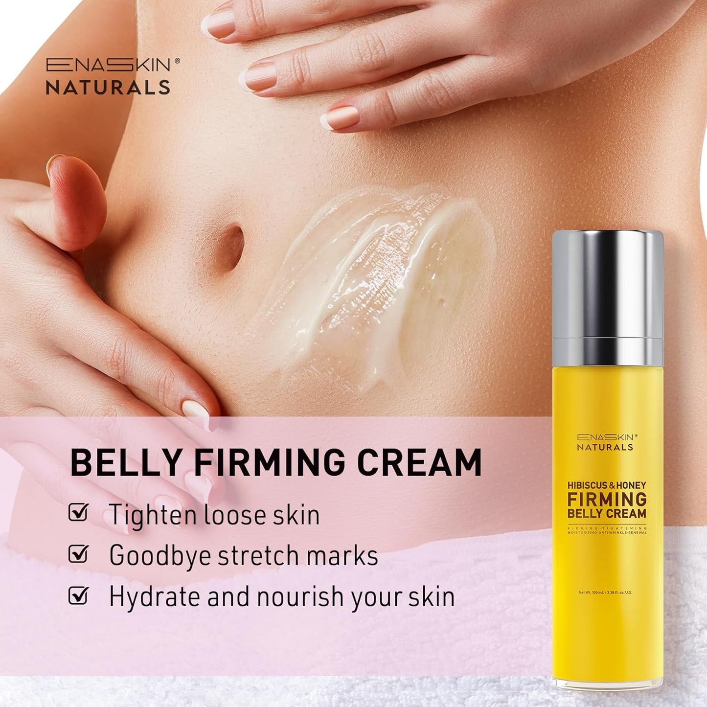Belly Firming & Skin Tightening Cream with Hibiscus & Honey - Moisturizing Cellulite Lotion for Stomach, Thighs & Butt - 100ML