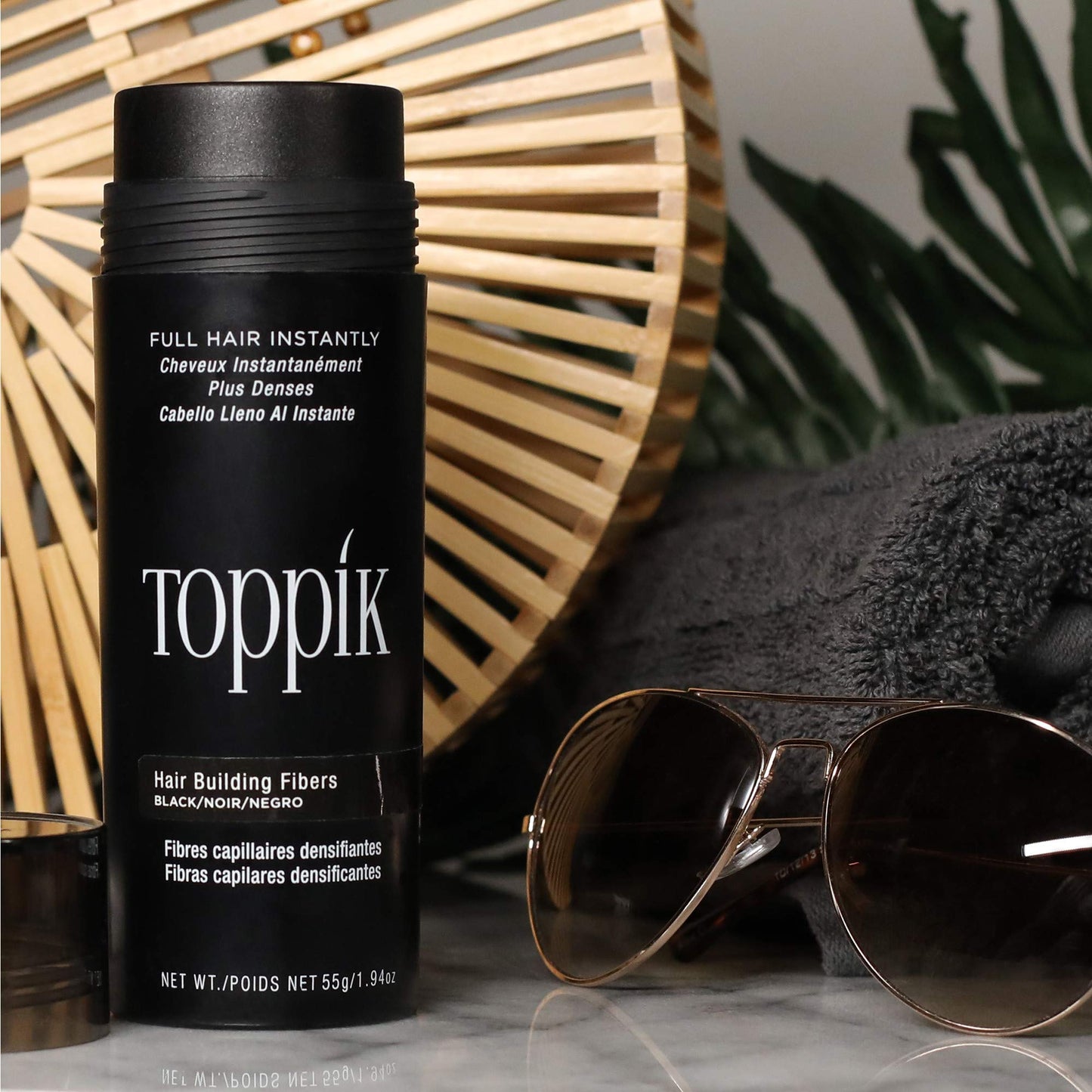 Toppik Hair Building Fibers, Black, 55g Fill In Fine or Thinning Hair, Instantly Thicker, Fuller Looking, 9 Shades for Men & Women, Keratin Protein Formula