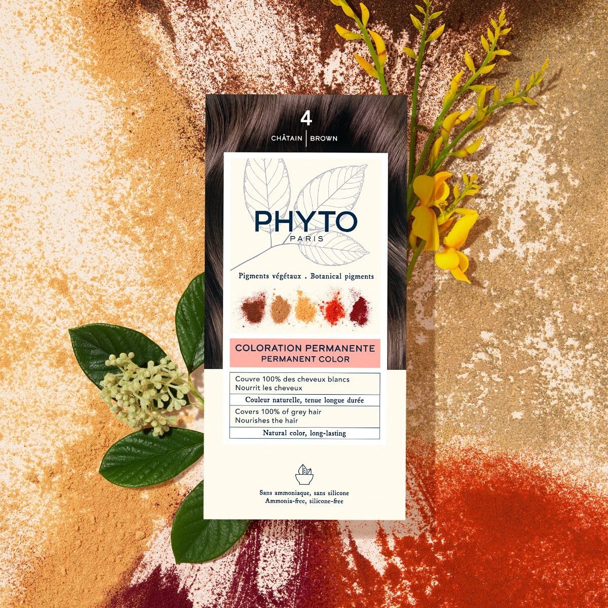 Phytocolor 4 Brown Hair Color for Women - Permanent Hair Dye with Botanical Pigments - Enriched with Jojoba & Manoi Oils, Scalp-Friendly with Jujube Extract & Epaline