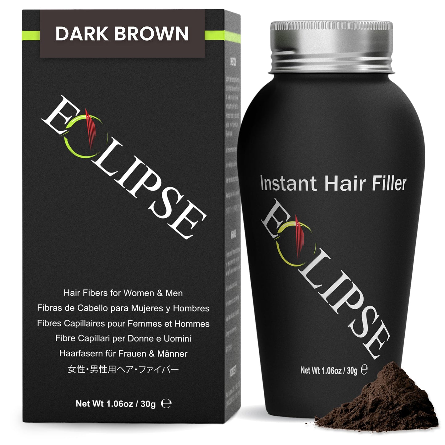 ECLIPSE Hair Fibers Dark Brown for Thinning Hair for Women & Men to Conceal Hair Loss in 15 Seconds - 100% Undetectable Hair Building Fibers, 30g