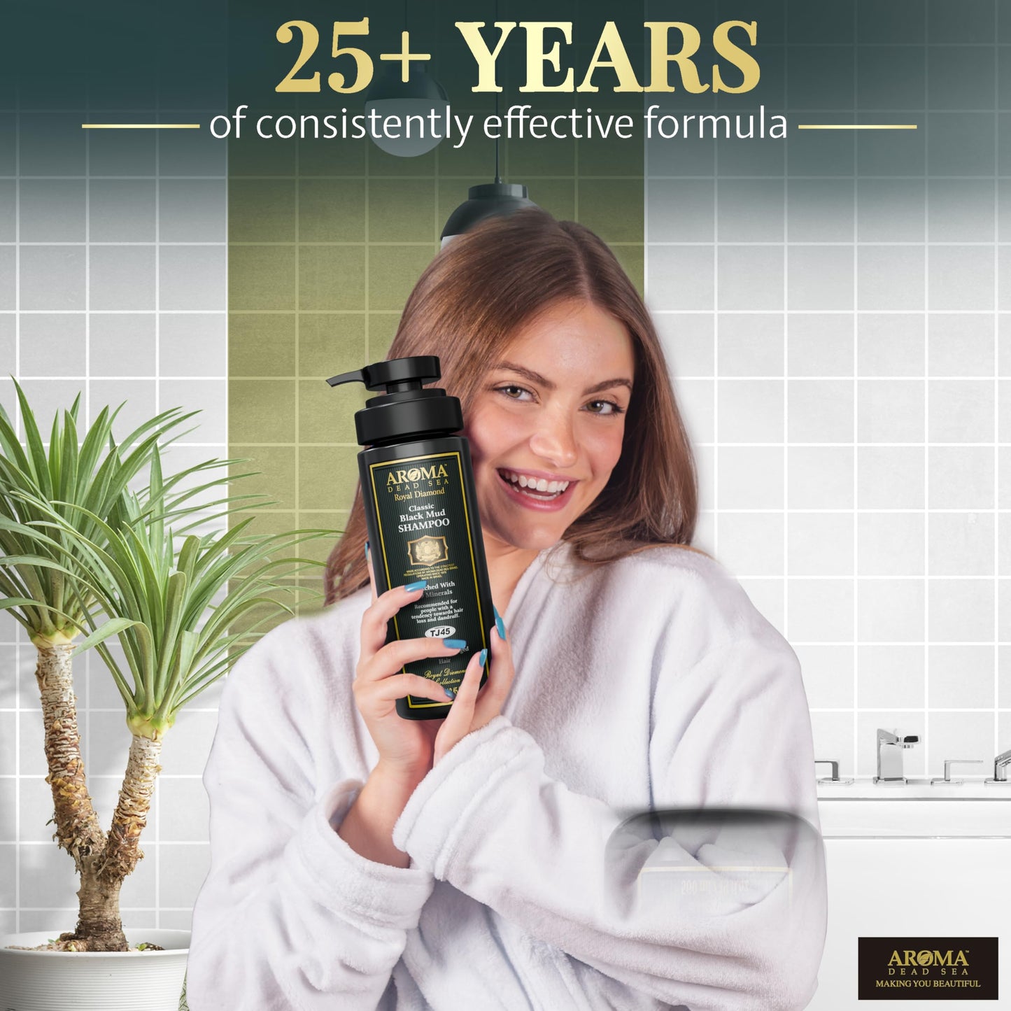 AROMA DEAD SEA Black Mud Shampoo - Fights Dandruff, Thinning Hair, Weak Roots & Itchy Scalp. Prevents Hair Loss & Encourages Growth. Ideal for Damaged Hair (8.45 fl.oz)