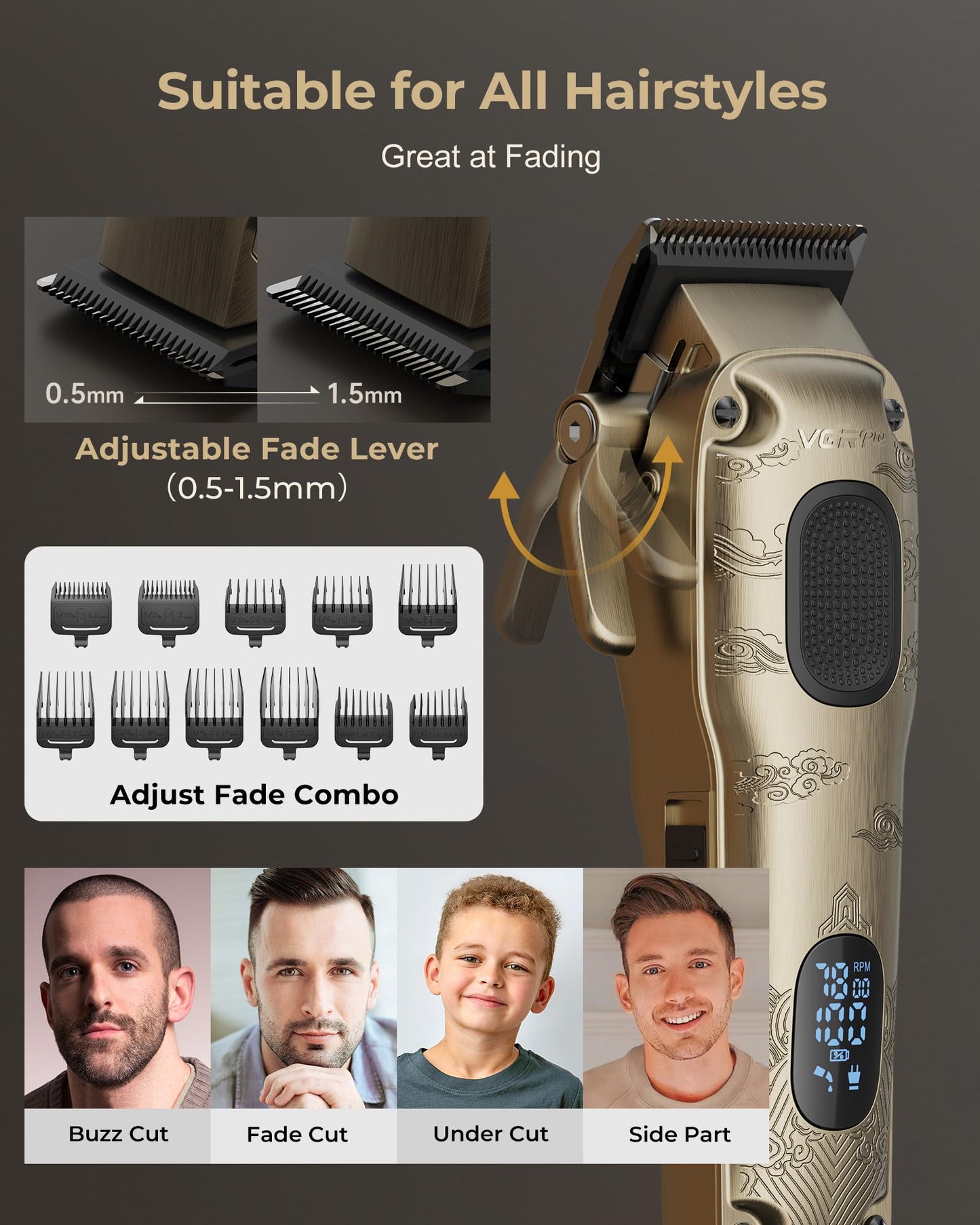 VGRPRO Hair Clippers for Men Professional, Cordless Hair Clippers for Hair Cutting, Mens Clippers and Trimmers Set, Electric Hair Trimmer for Men with Package Box
