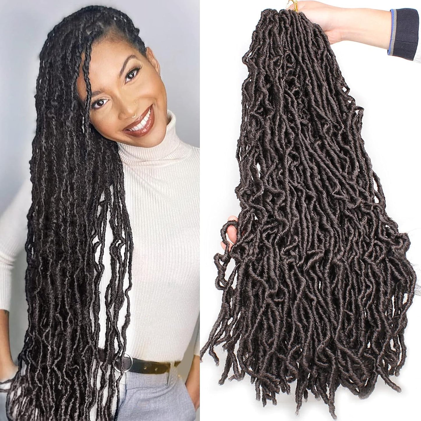 Faux Locs Crochet Hair - 18 Inch Pre-Looped 7 Packs Soft Natural Black Goddess Locs for Women