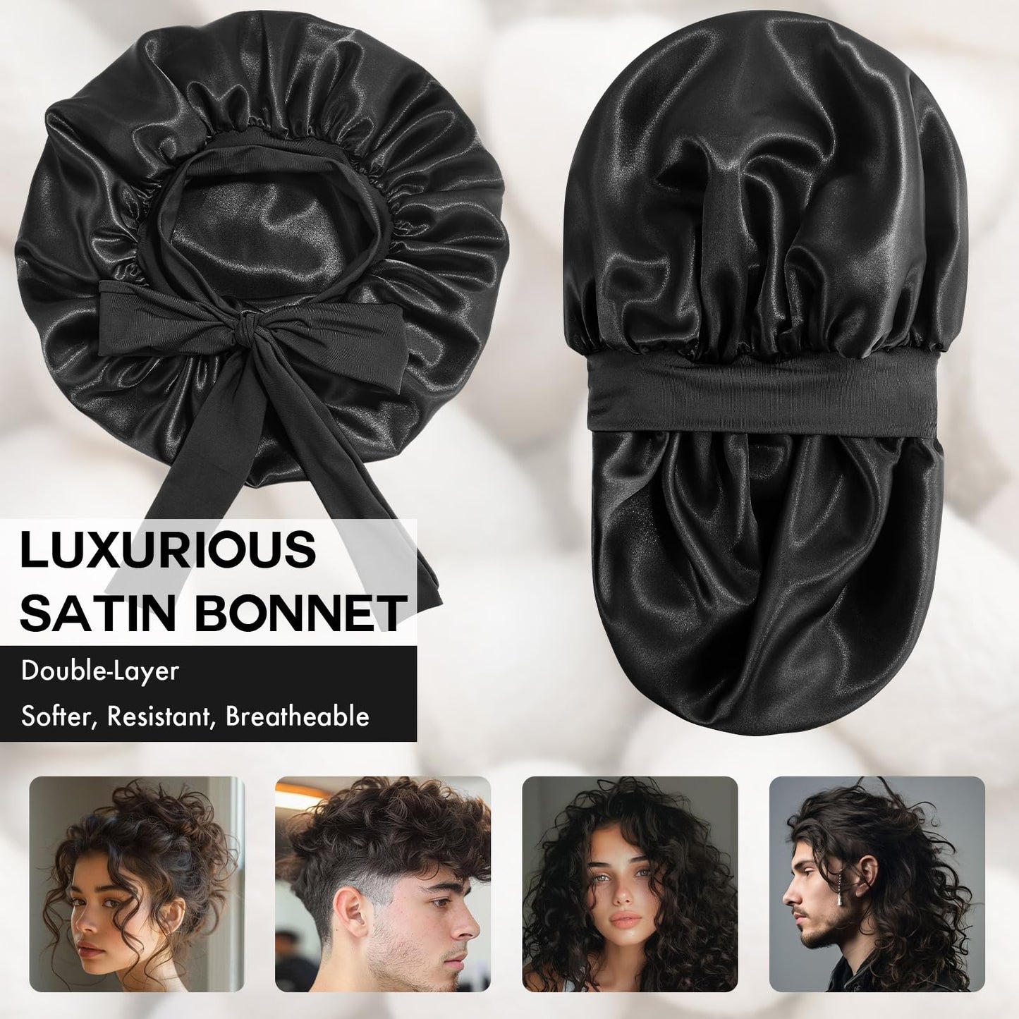 Doitory Silk Bonnet for Sleeping Women, Adjustable Soft Satin Lined Bonnet with Tie Band, Double Layer Sleep Night Cap for Natural & Curly Hair