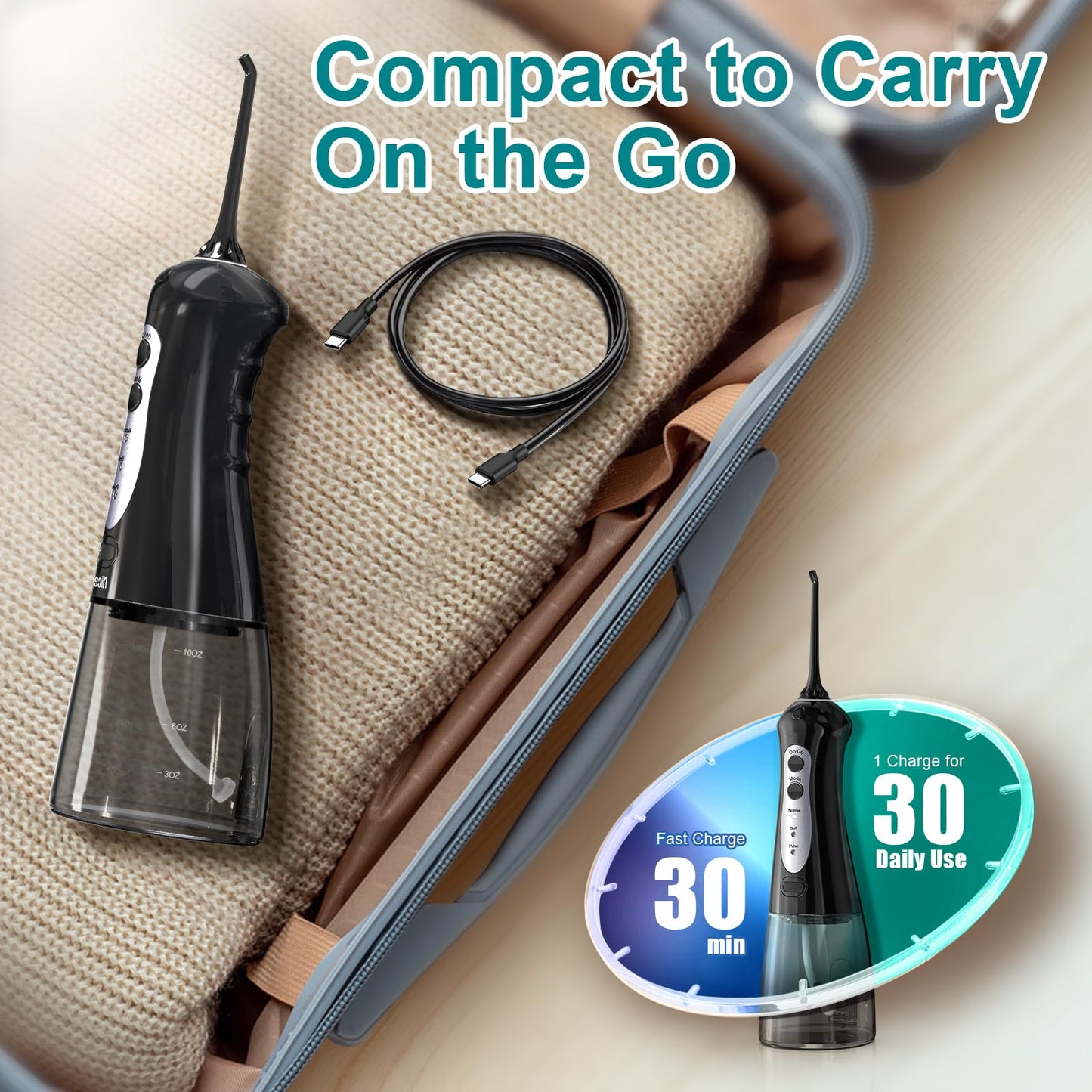 Nicefeel Cordless Water Dental Flosser – 300ML BPA-Free Portable Oral Irrigator, 3 Cleaning Modes, Fast Charge, IPX7 Waterproof for Teeth, Gums & Tonsil Stones – Home & Travel Use