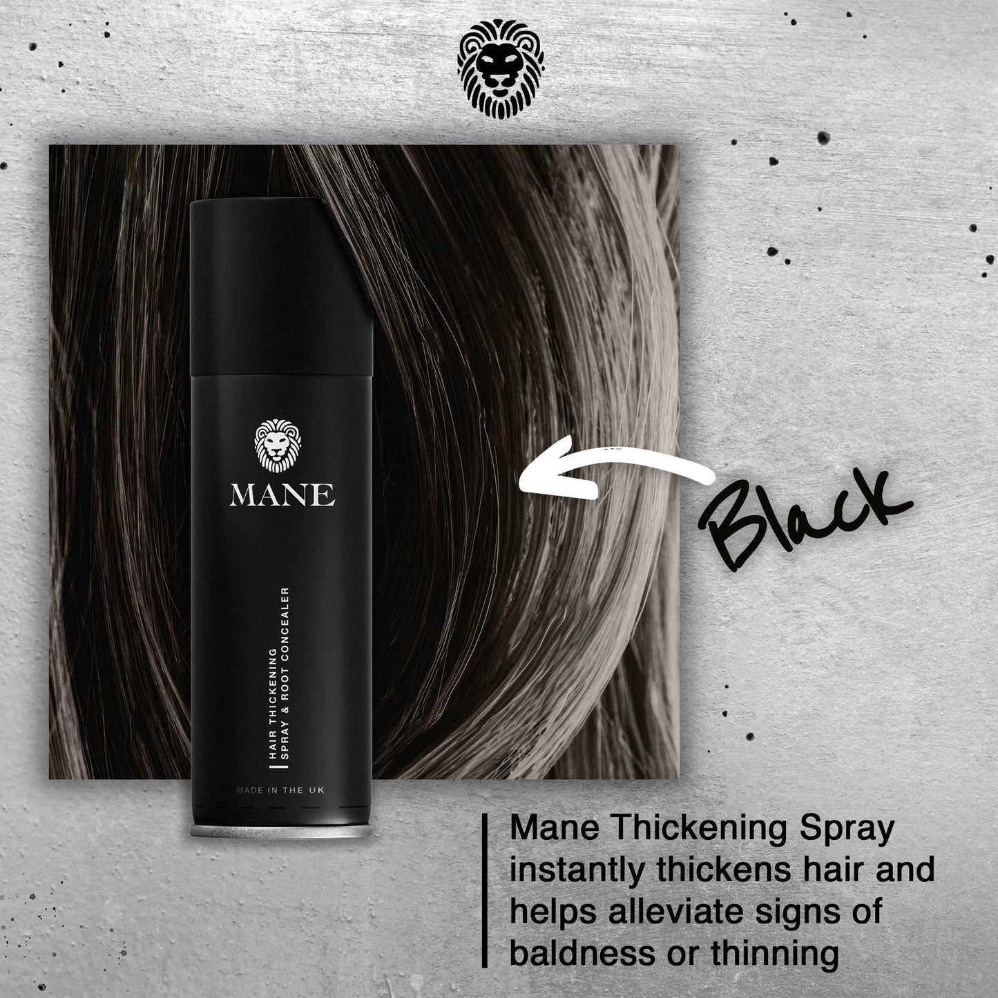 Mane Hair Thickening Spray & Root Touch Up, Instantly Thicker Hair for Men & Women, Fill in Hairlines and Hide Thinning and Fine Patches - Black, 12 Colors (6.76 oz)