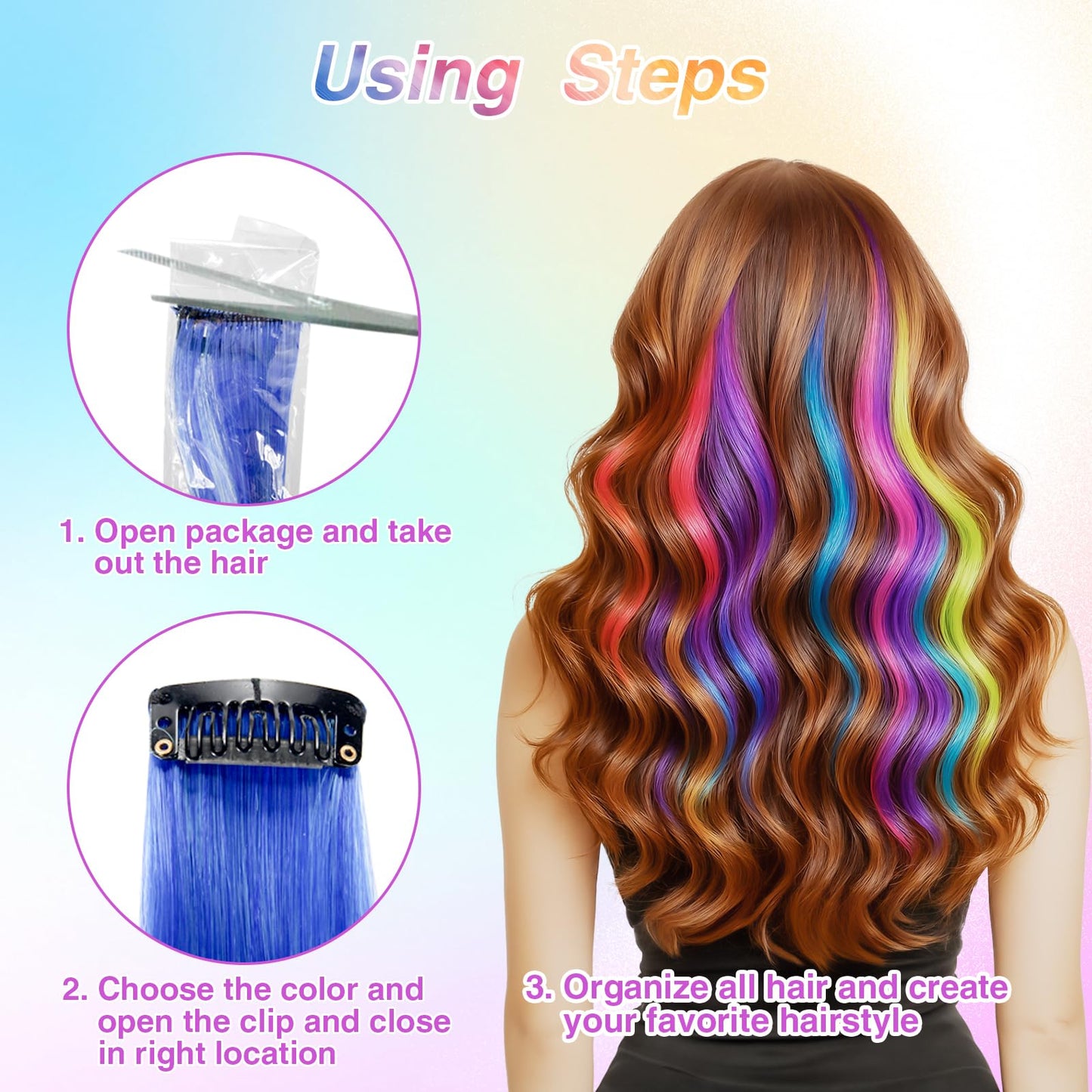 32 PCS Clip in Colored Hair Extensions for Kids, 20 Inches Rainbow Long Straight Hairpieces Synthetic,BEAHOT Hair Extensions-Pretty Gift for Cosplay Dress Up Fashion Party Birthday(32 Colors)