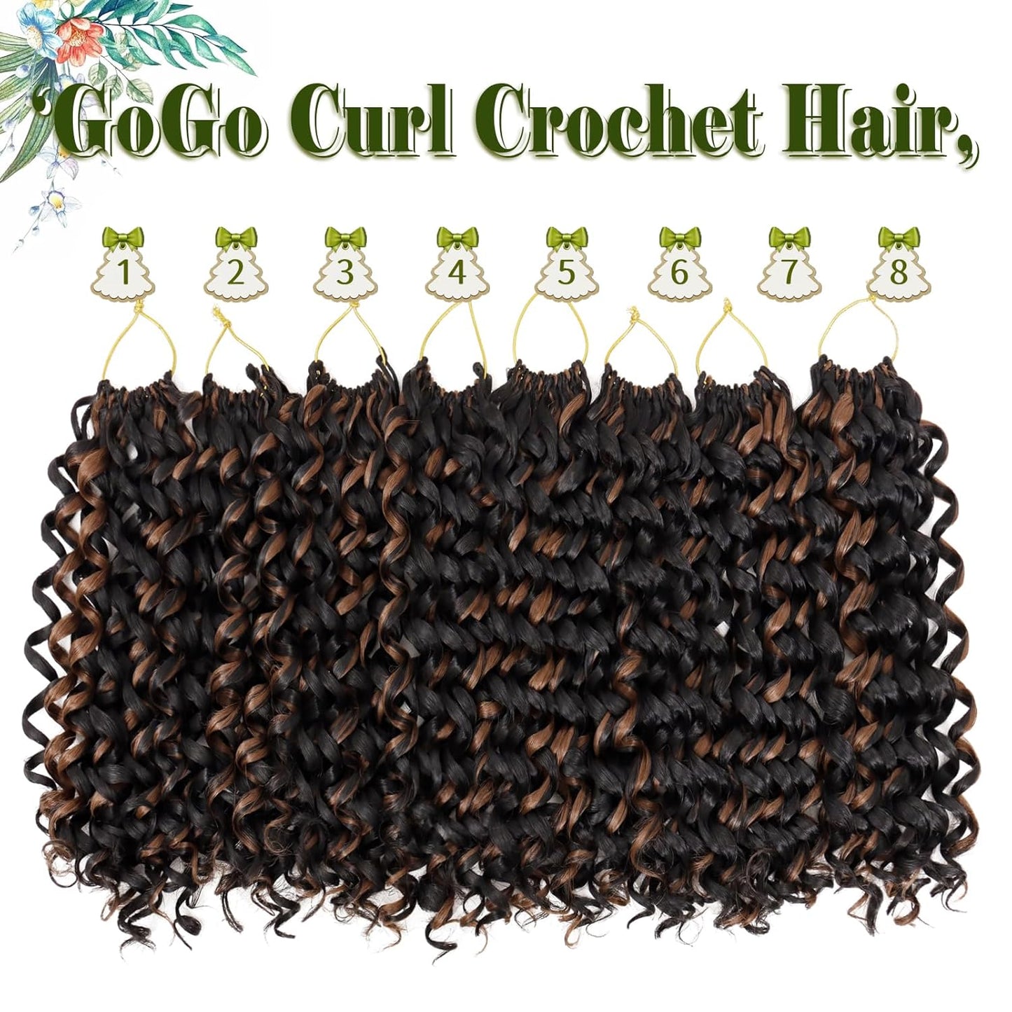 GoGo Curl Crochet Hair 10 Inch - 8 Packs Ombre Brown Water Wave Extensions for Black Women