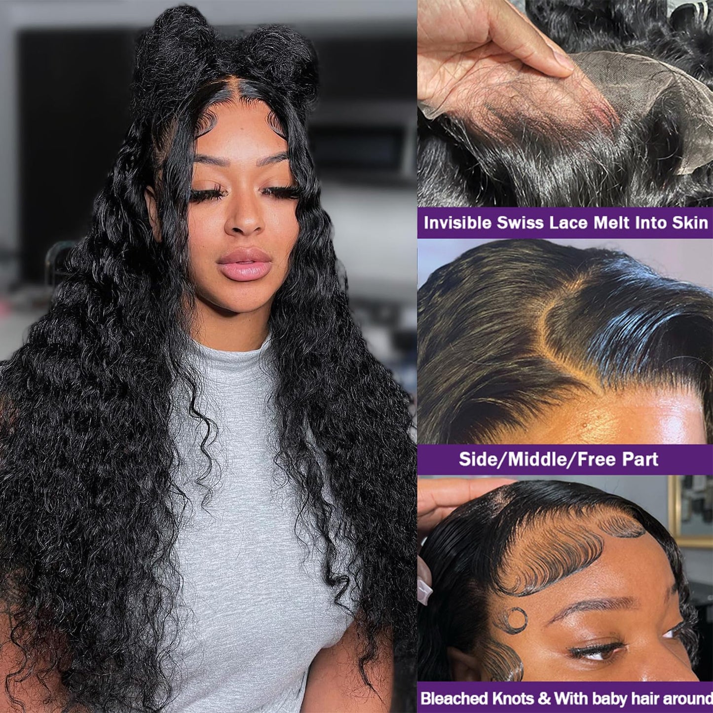 Momaksa Deep Wave Lace Front Wigs Human Hair 13x4 HD Transparent Human Hair Lace Front Wigs for Women 200 Density Wet and Wave Lace Frontal Wigs 24 Inch Curly Lace Frontal Wig with Baby Hair