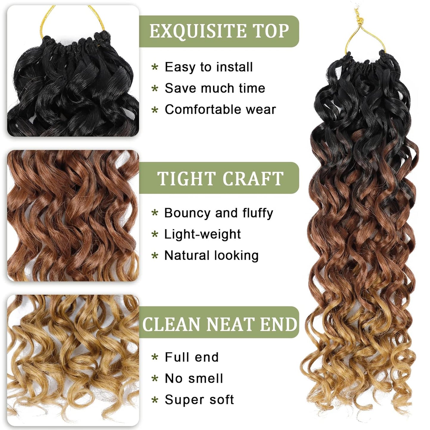 GoGo Curl Crochet Hair 10 Inch - 8 Packs Ombre Brown Water Wave Extensions for Black Women
