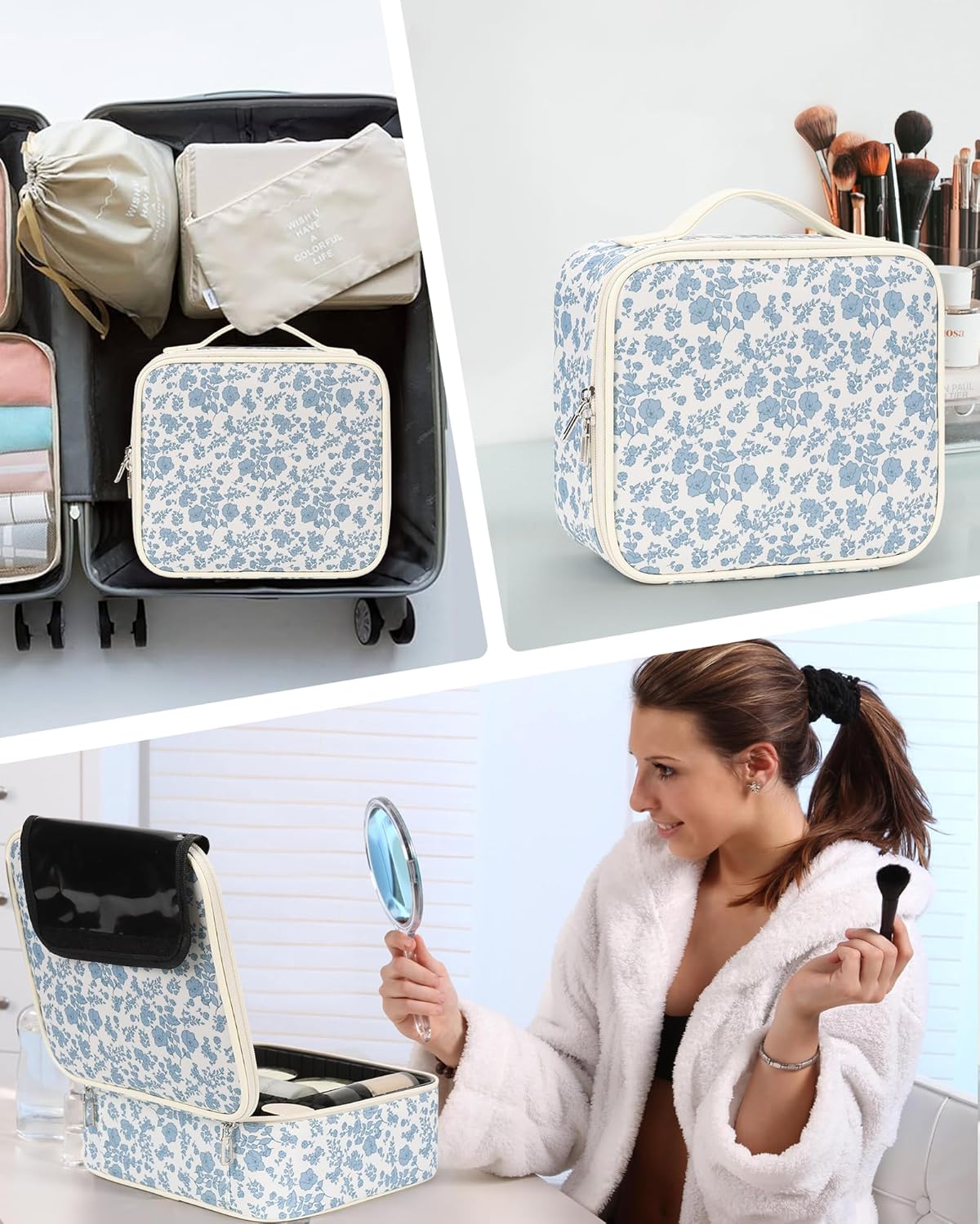 Relavel Portable Travel Makeup Case Organizer with Adjustable Dividers - Black Cosmetic Storage for Brushes, Toiletries & Jewelry