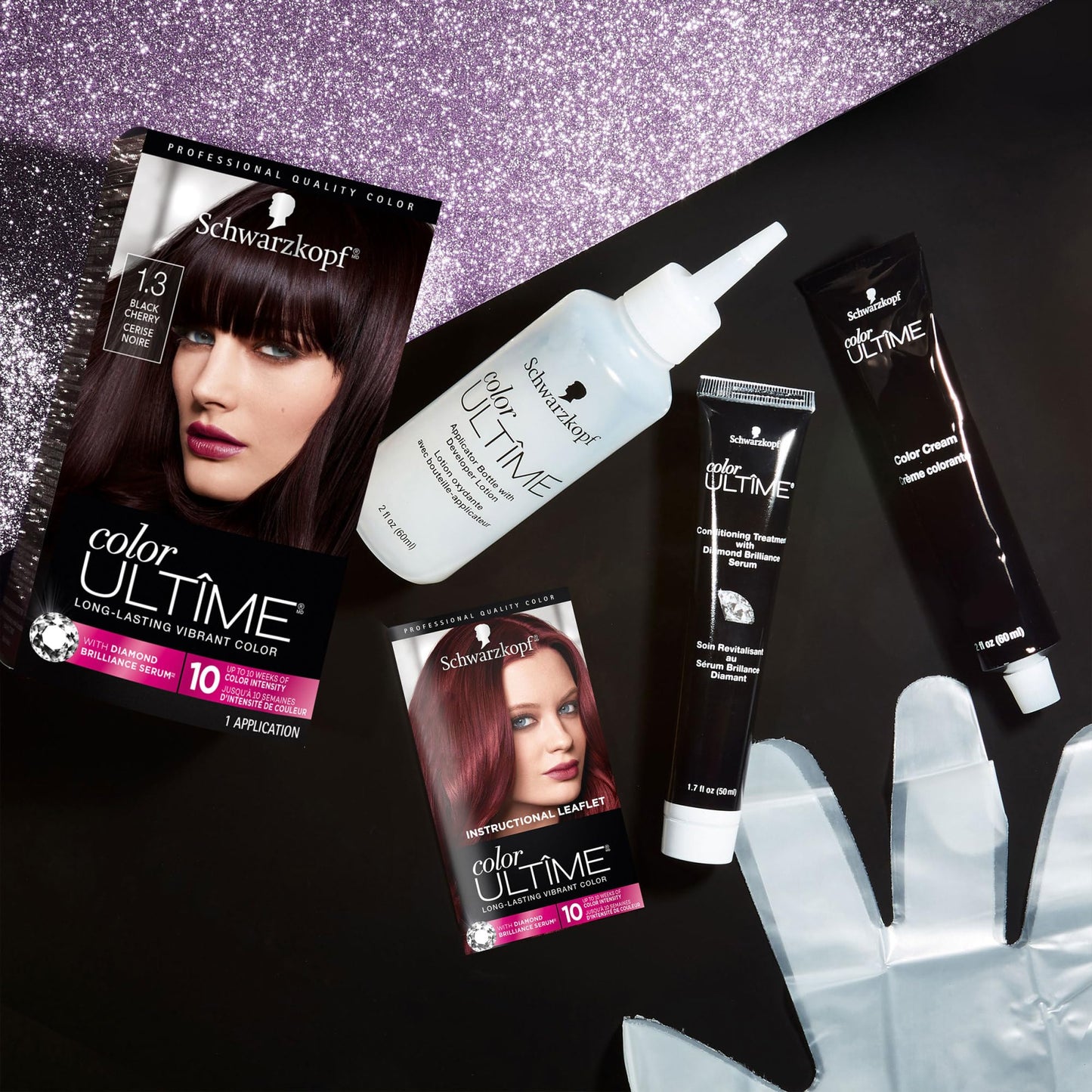 Schwarzkopf Color Ultime Hair Color, 1.3 Black Cherry, 1 Application - Permanent Black Hair Dye for Vivid Color Intensity and Fade-Resistant Shine up to 10 Weeks