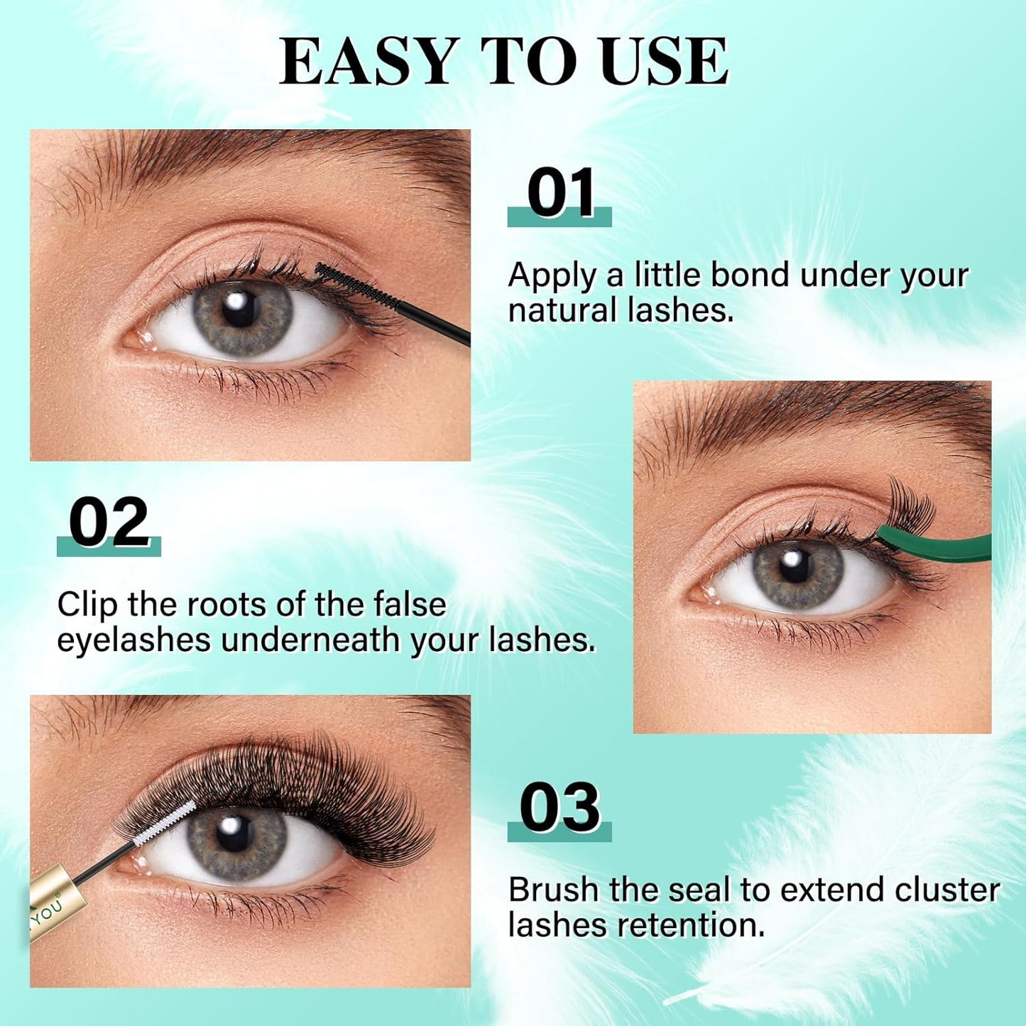 DIY Lash Extension Kit - 280 Soft Cluster Lashes, 100D Curl, Easy Application with Bond & Seal