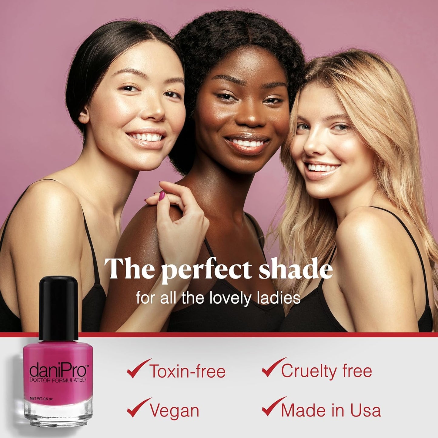 Doctor-Formulated Vegan Nail Polish - Lovely Lady Deep Pink 0.5 oz with Biotin & Undecylenic Acid for Healthy Nails