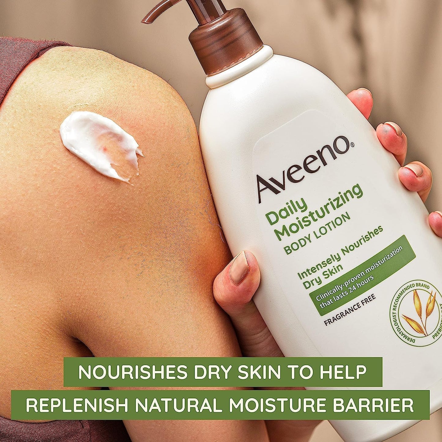 Aveeno Daily Moisturizing Body Lotion for Dry & Sensitive Skin with Prebiotic Oat, Fragrance & Paraben Free, Non-Greasy, Non-Comedogenic, 48-Hour Moisturizer 18 Fl Oz