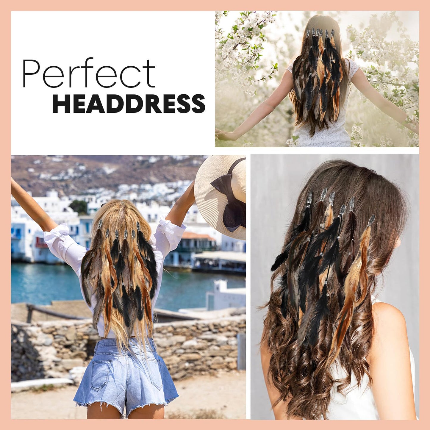 Feather Hair Clip,Zcargel 3/6PCS Indian Feather Hair Clip Accessories Mixed Colour Feather Hair Extensions Boho Headpiece for Women and Girls
