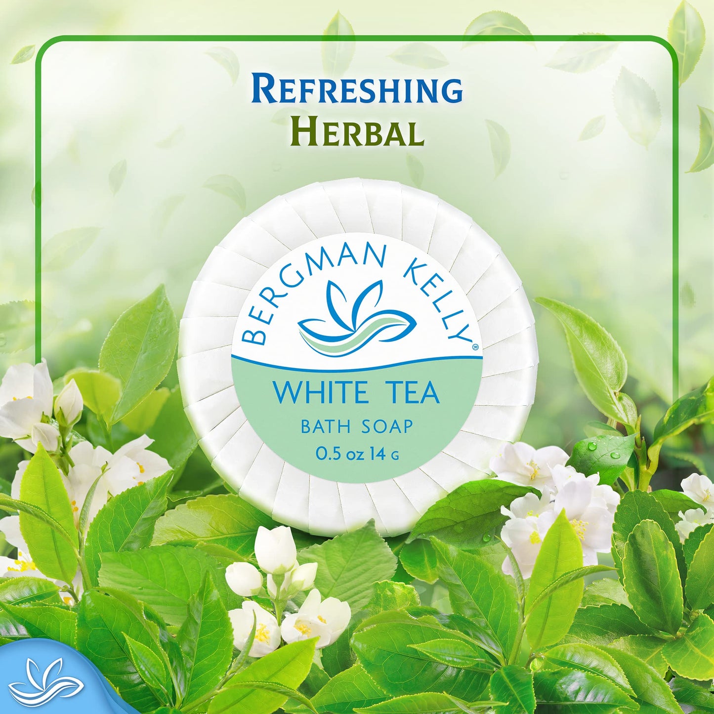 BERGMAN KELLY - Hotel Soap Bars - White Tea, 0.5 oz, 100 PK - Travel Size Luxury Bulk Amenities Bar Soap, Mini Individually Wrapped Round Soap - Small Toiletries for Airbnb, Motel, Guest Bathroom