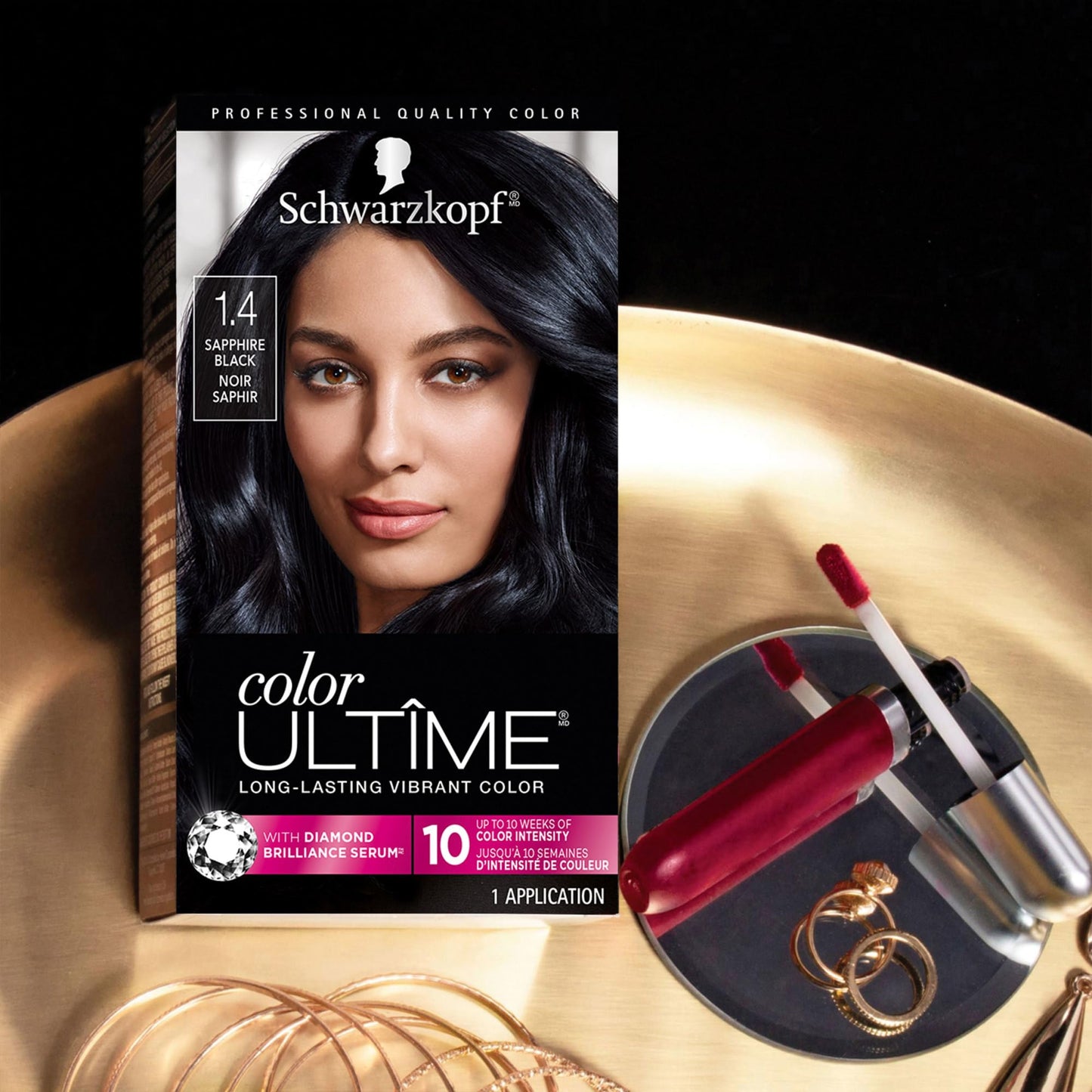 Schwarzkopf Color Ultime Hair Color, 1.4 Sapphire Black, 1 Application - Permanent Black Hair Dye for Vivid Color Intensity and Fade-Resistant Shine up to 10 Weeks