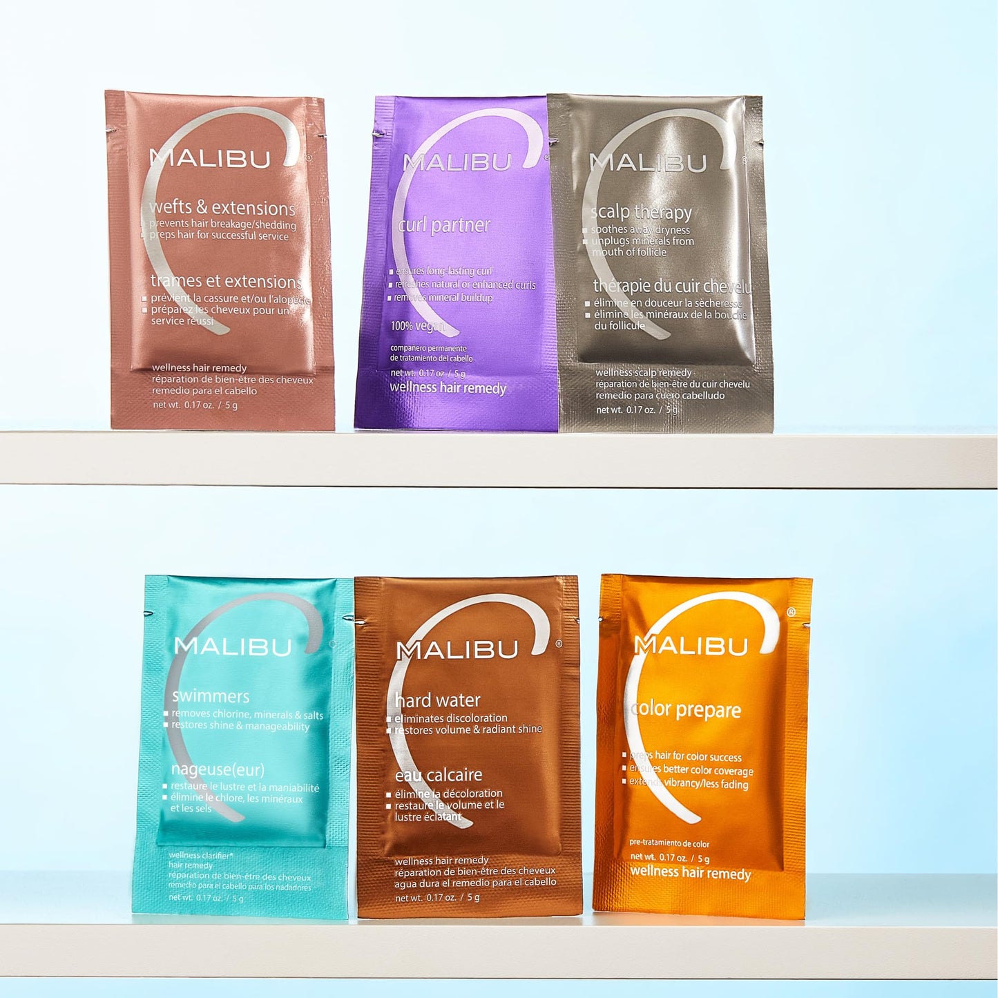 Malibu C Swimmers Wellness Remedy & After Pool Hair Care - Restoring & Hydrating Swim Treatment with Vitamin C Complex - Protects Against Discoloration from Chlorine, Salt Water & Build Up (3 Packets)