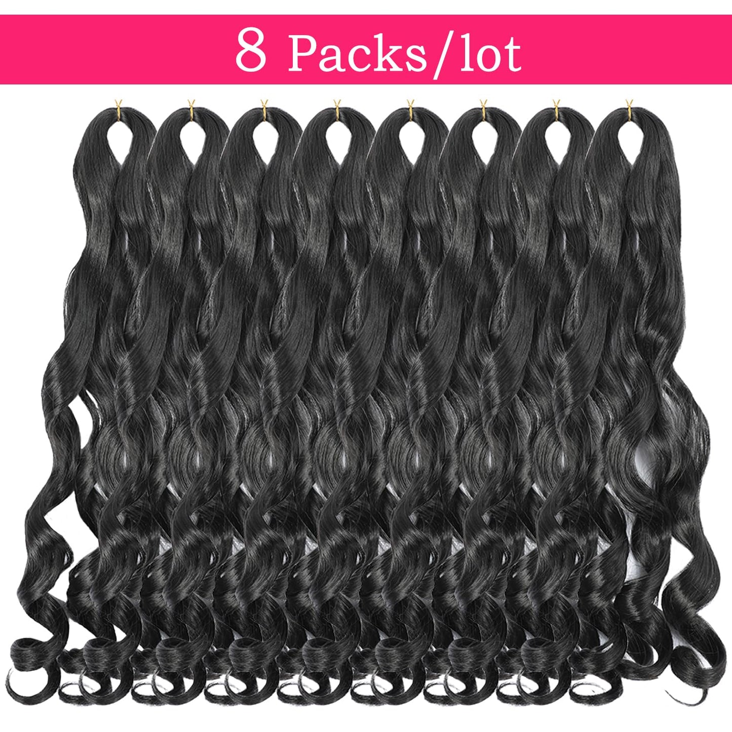 French Curly Braiding Hair 24 Inch 8 Packs - Pre Stretched Bouncy Braiding Hair- Loose Wavy Synthetic Hair Extensions for Black Women (24 inch 8 packs, 1B)