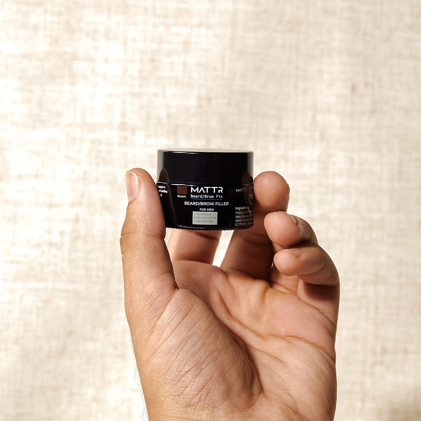 MATTR Beard Filler - Luxury - Grey Hair Coverage, Hair Filler and Growth Promoting for Patchy Beards, For Beards & Brows - Vegan Makeup - Perfect for Gym Bag or Travel - 15g (Brown)