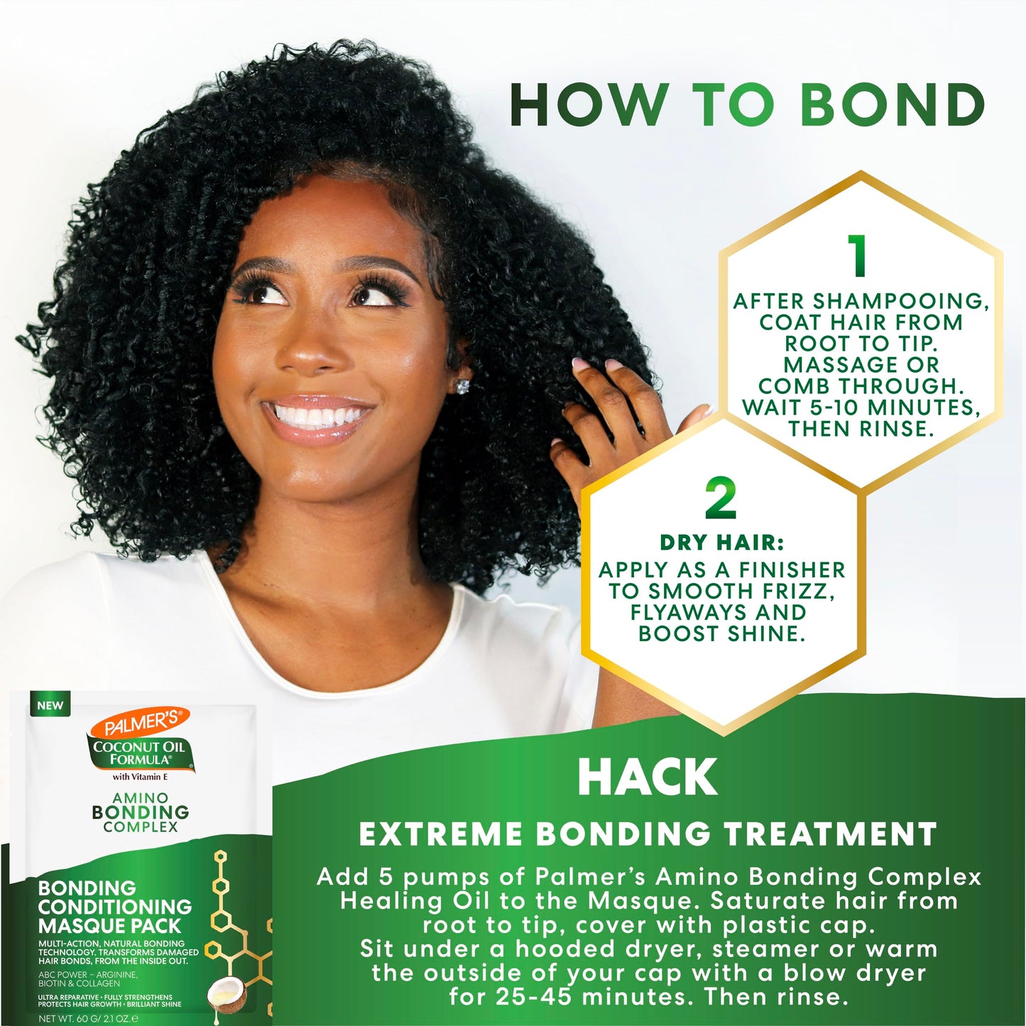 Palmer's Amino Bonding Complex Hair Mask, Intense Conditioning Masque Pack with Coconut Oil & Vitamin E, Heat Protectant, Anti Frizz, Adds Shine, Protects Hair Growth, All Hair Types, 2.1 oz packette