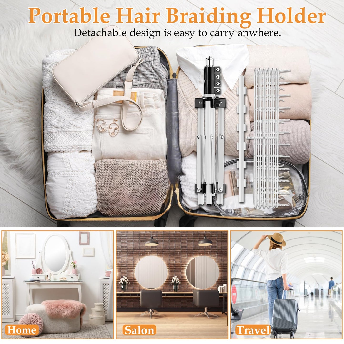 OFUSUY 144 Pegs Braiding Hair Rack, Height Adjustable Braiding Hairstand, 2-sides Hair Rack for Braiding Hair Braiding Rack Stand for hair with Stylist Hair Braiding Tools